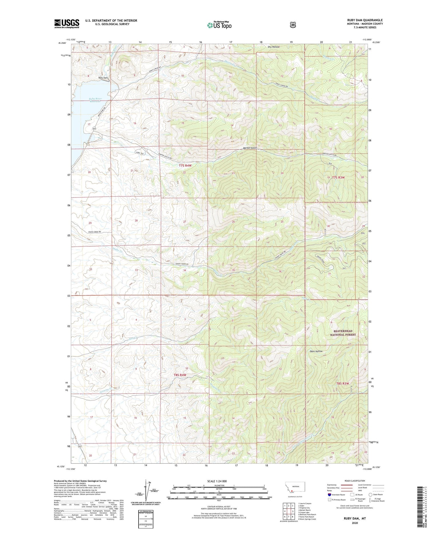 Ruby Dam Montana US Topo Map Image