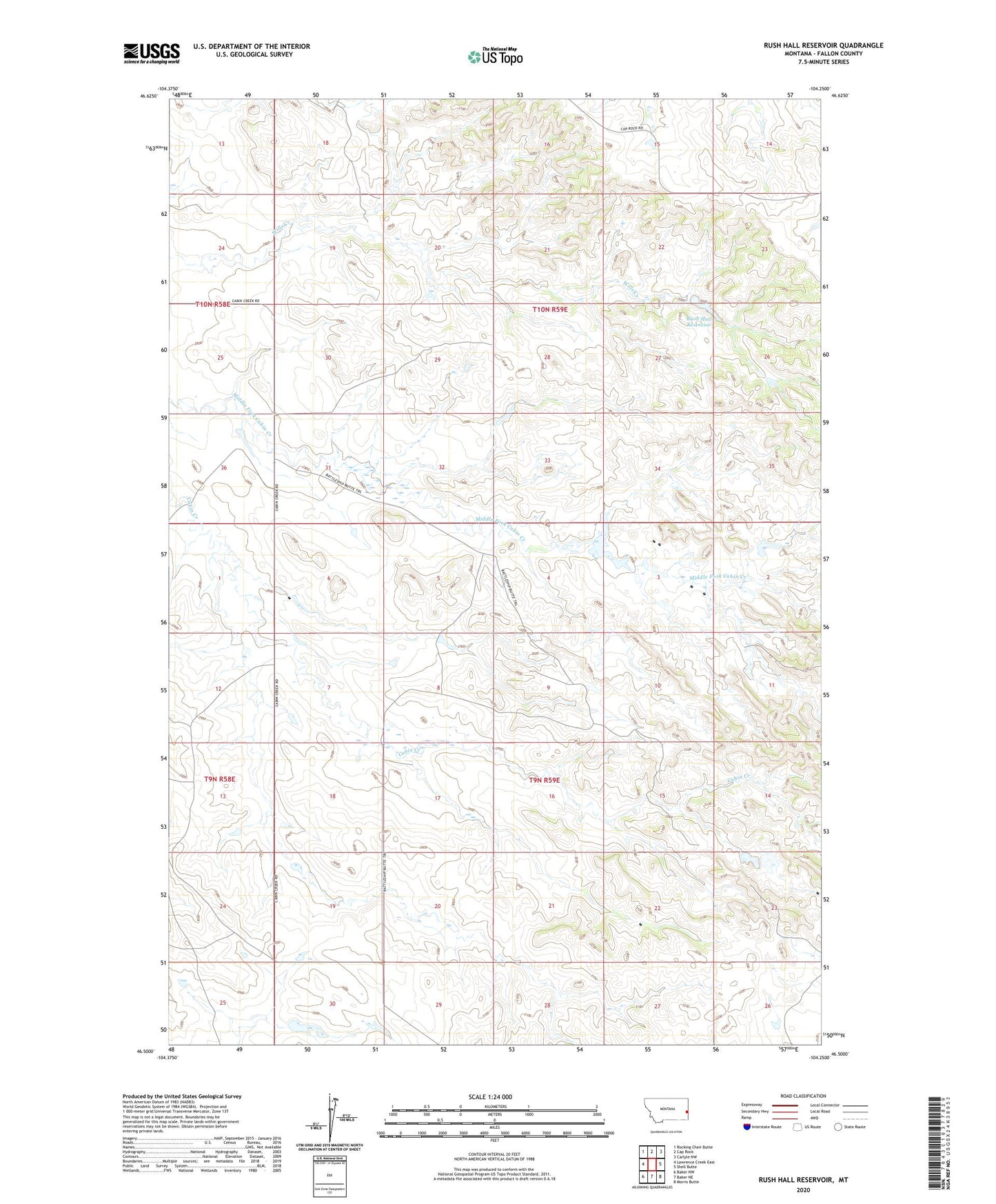 Rush Hall Reservoir Montana US Topo Map Image