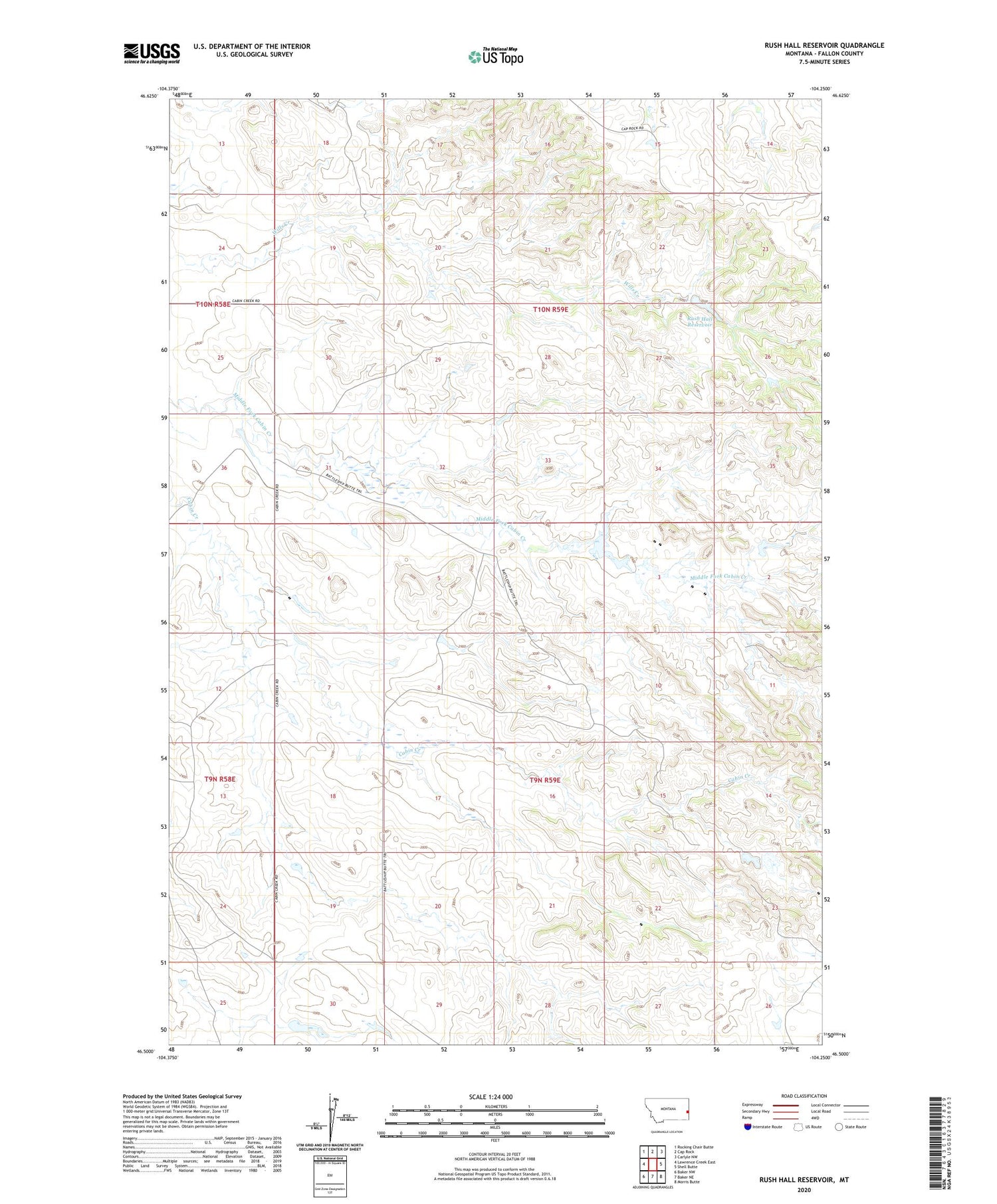 Rush Hall Reservoir Montana US Topo Map Image