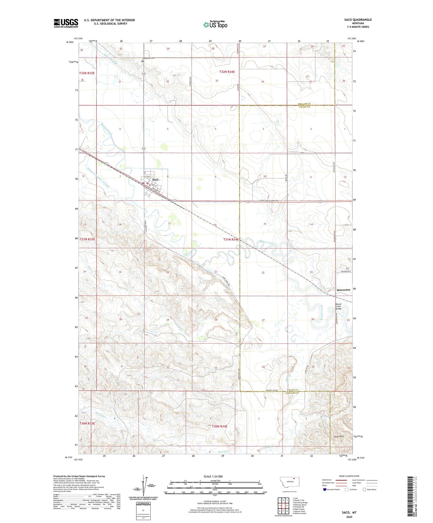 Saco Montana US Topo Map Image
