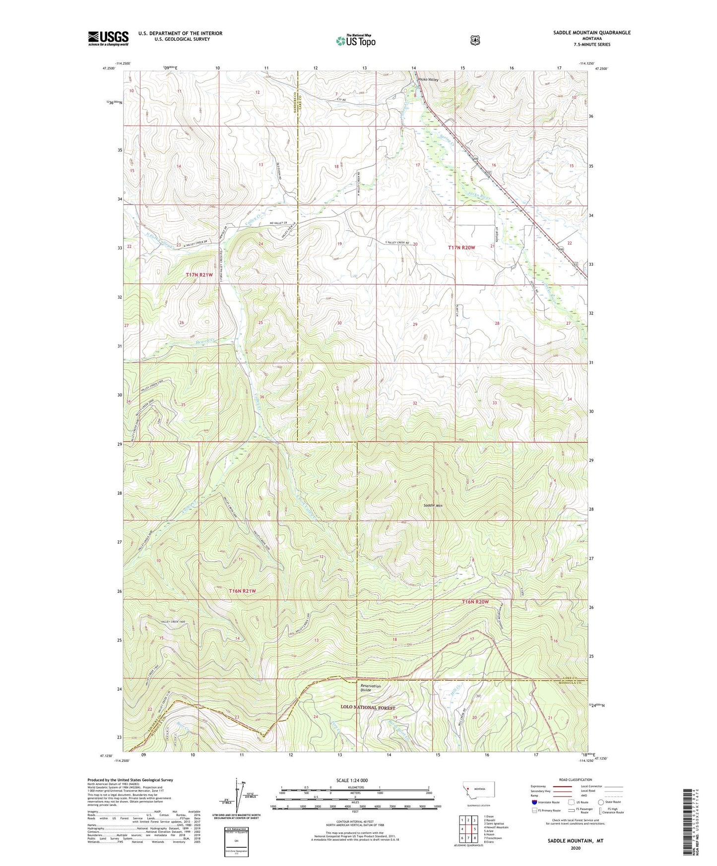 Saddle Mountain Montana US Topo Map Image