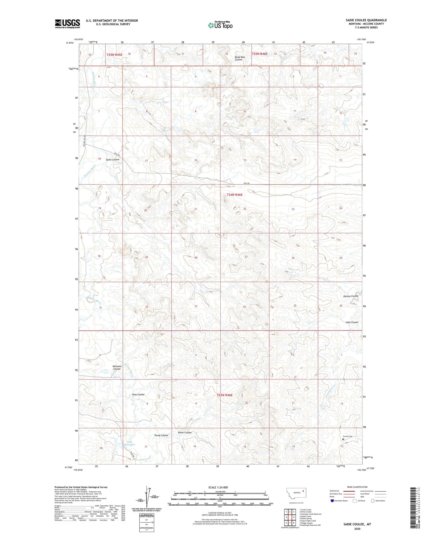Sadie Coulee Montana US Topo Map Image