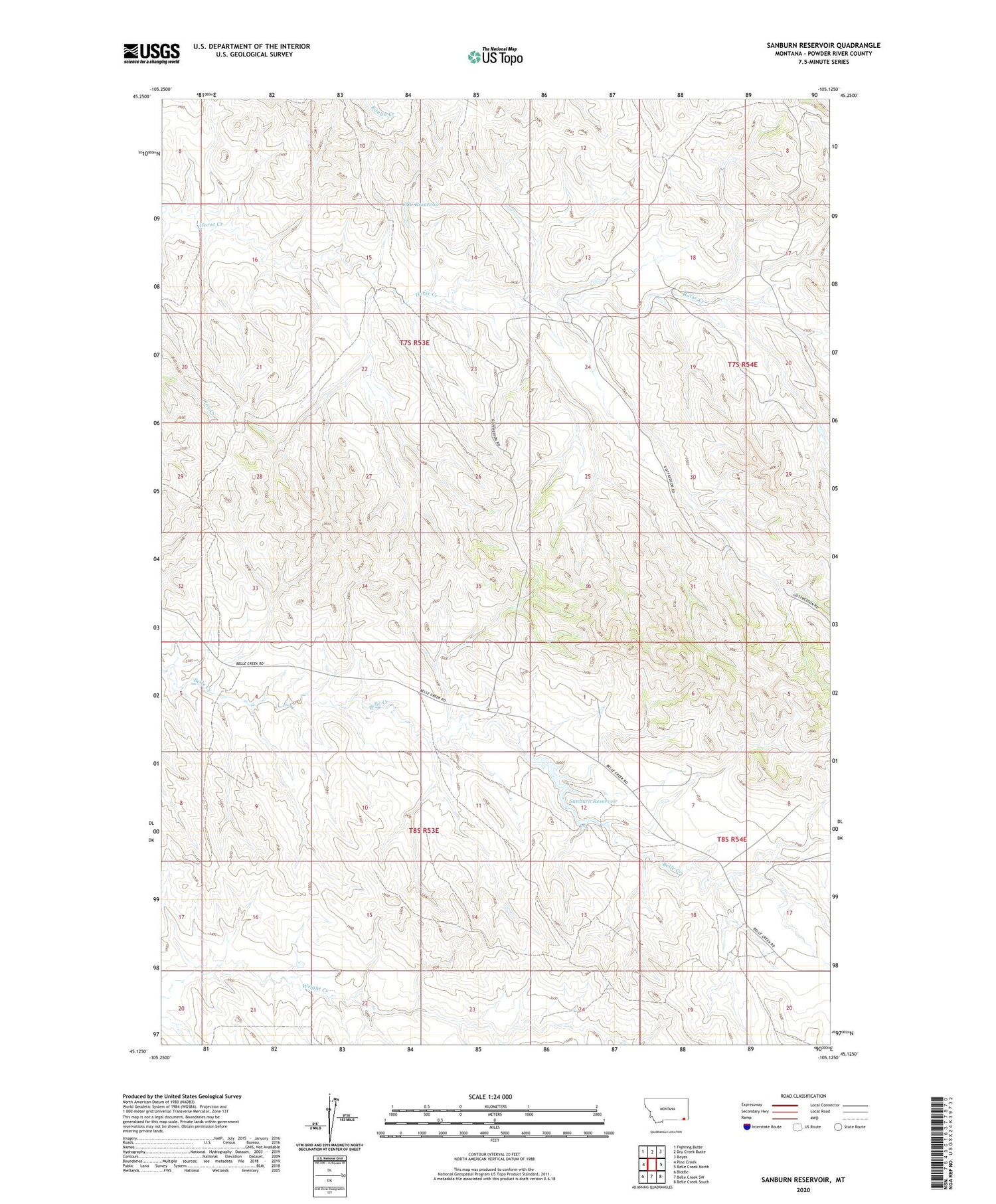 Sanburn Reservoir Montana US Topo Map Image