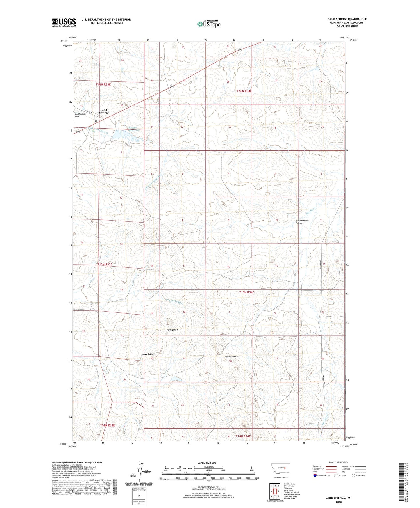 Sand Springs Montana US Topo Map Image