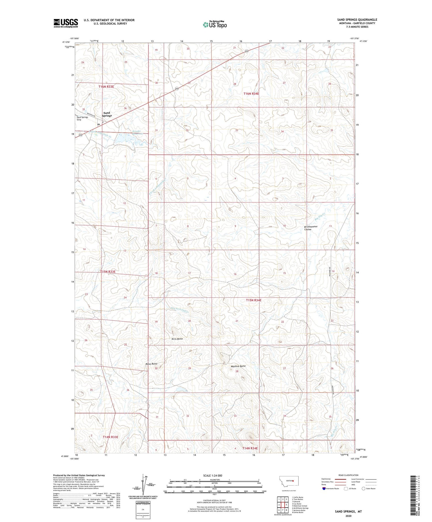 Sand Springs Montana US Topo Map Image