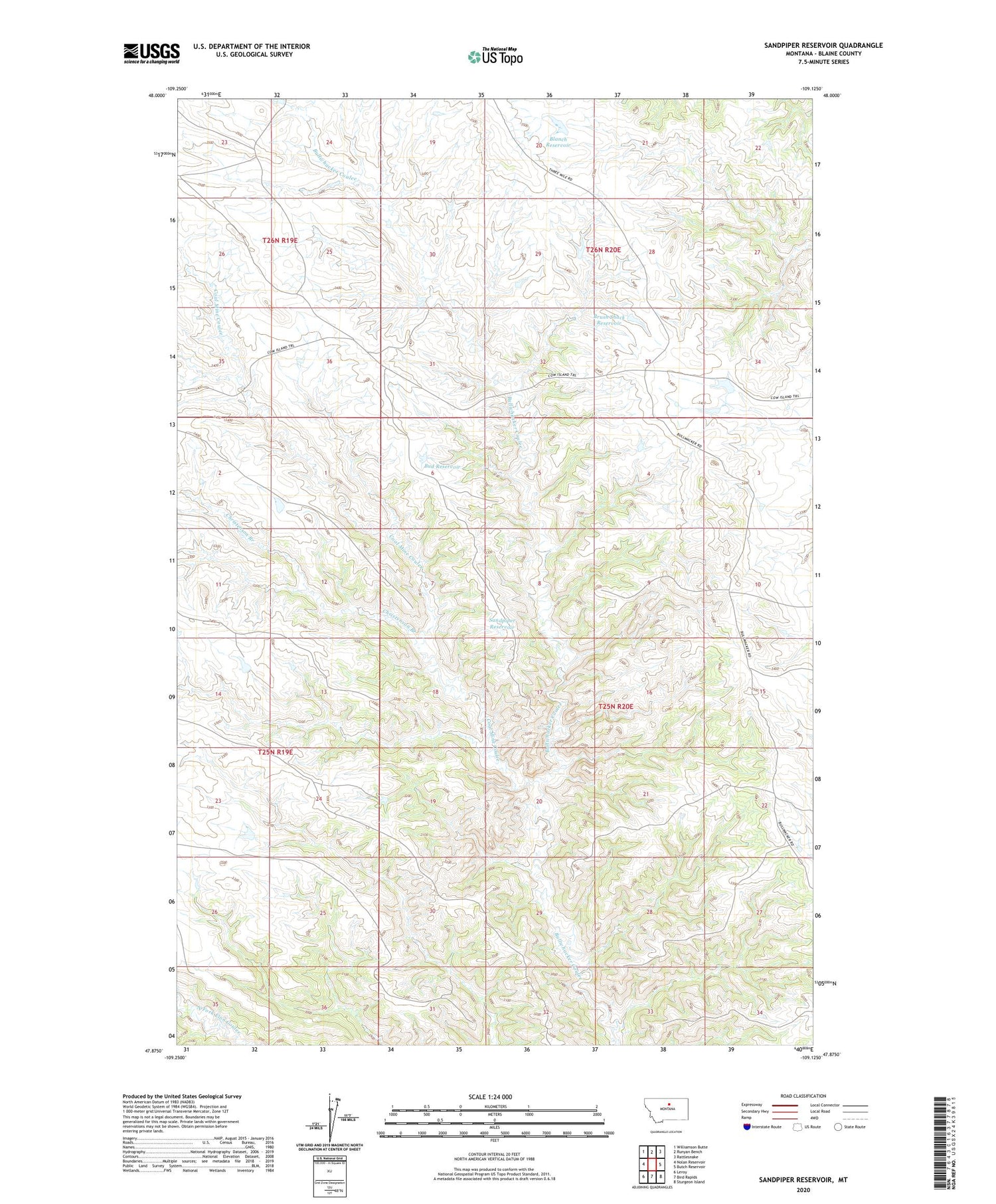 Sandpiper Reservoir Montana US Topo Map Image