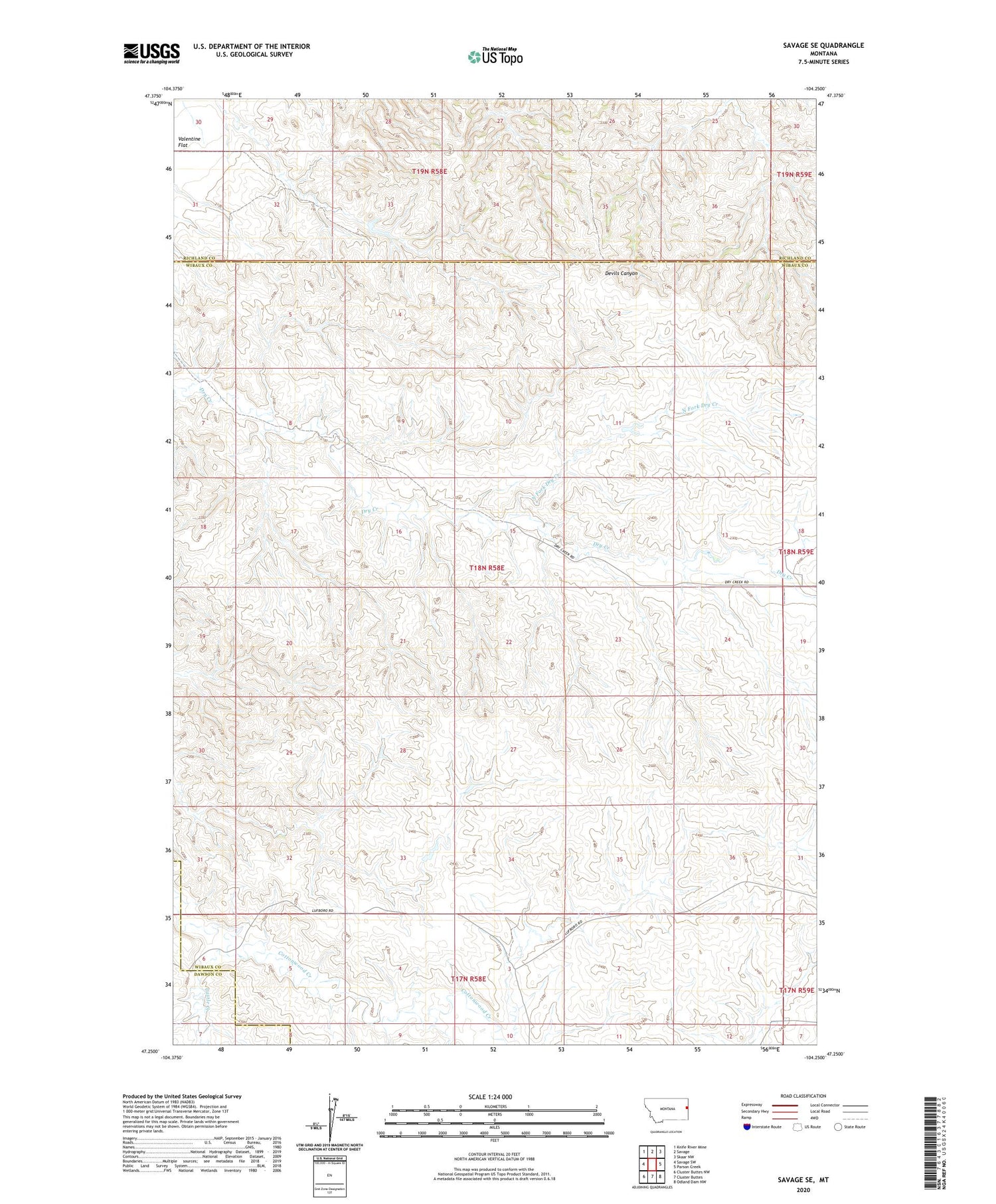 Savage SE Montana US Topo Map Image