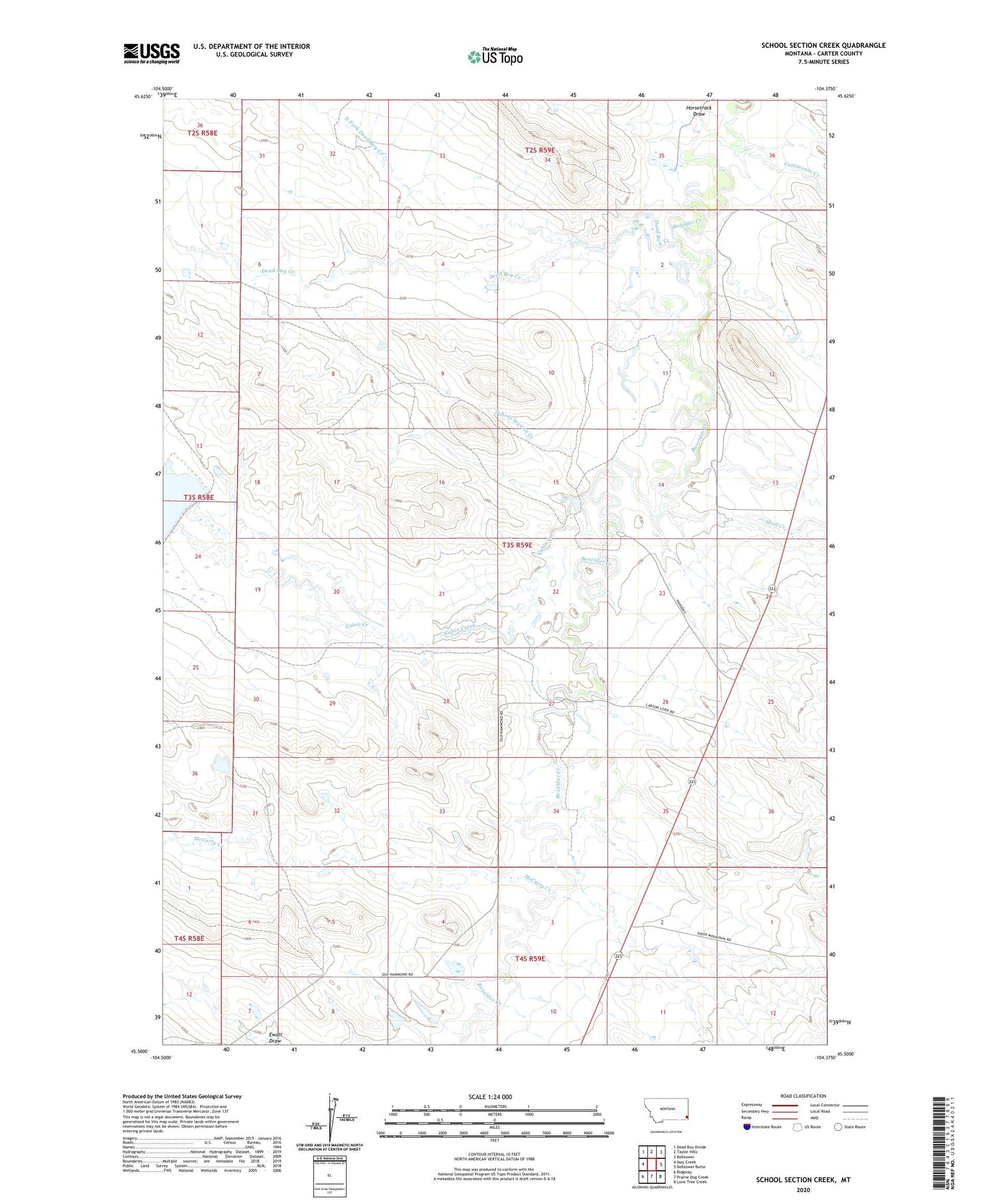 School Section Creek Montana US Topo Map Image