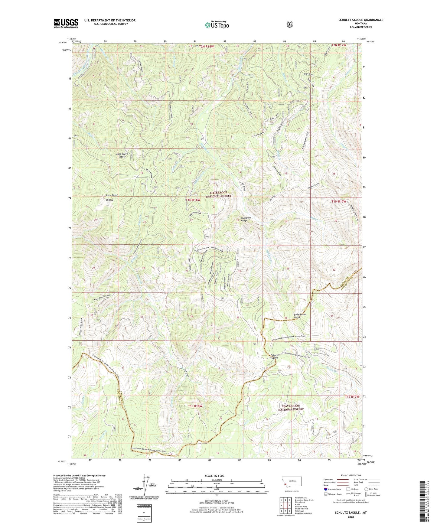 Schultz Saddle Montana US Topo Map Image