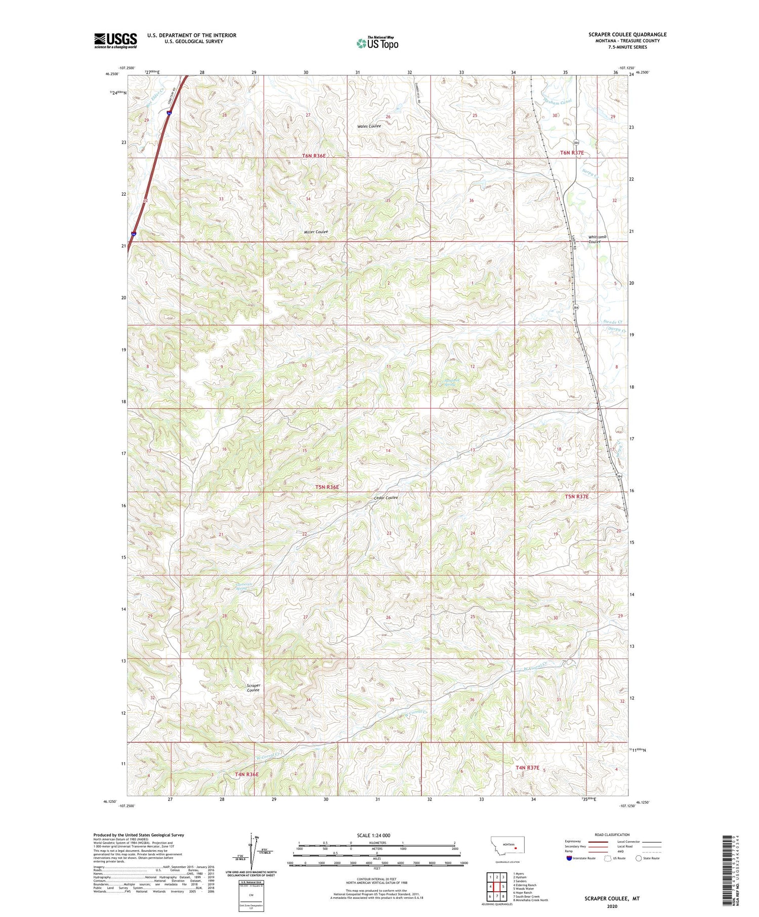 Scraper Coulee Montana US Topo Map Image