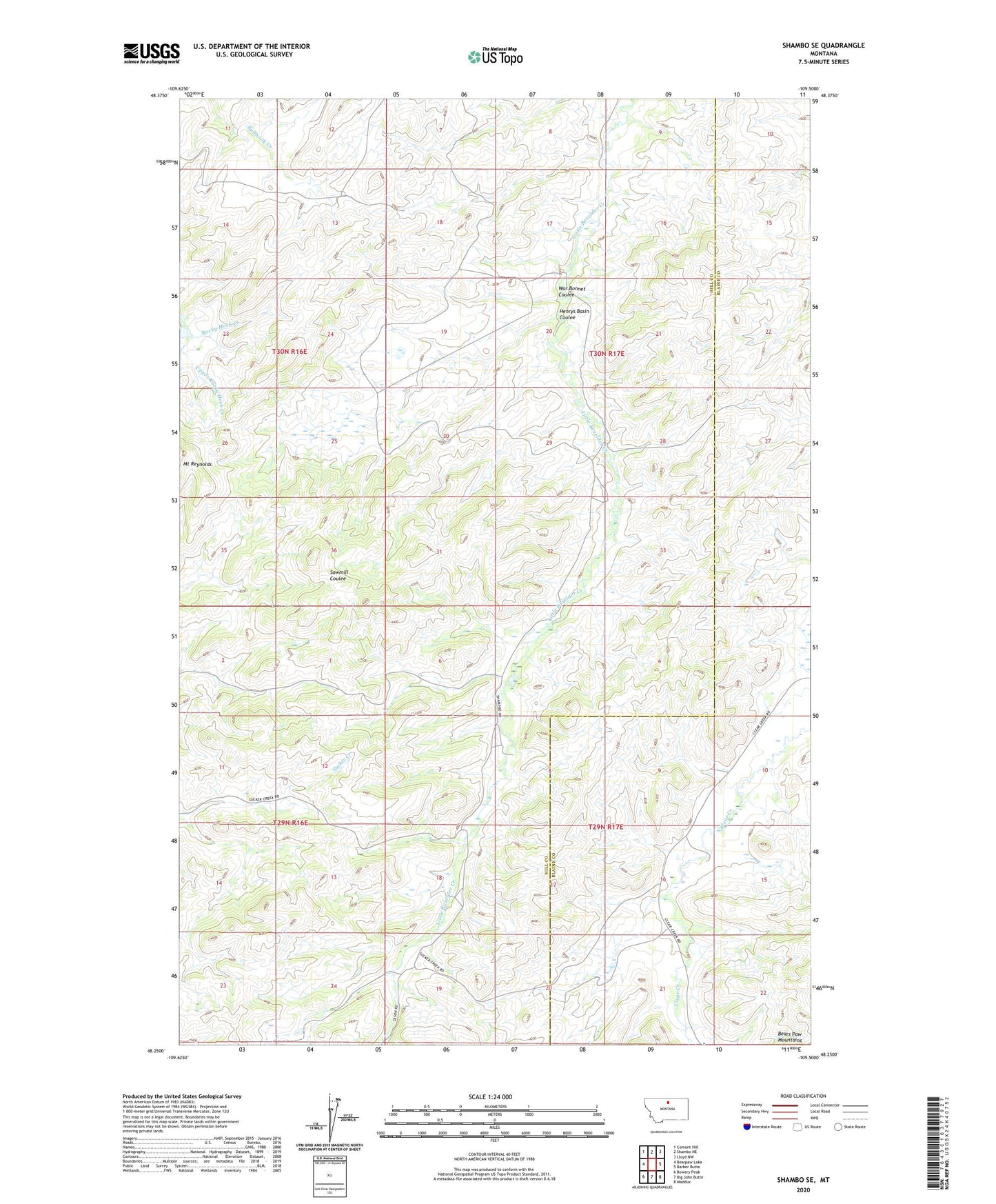 Shambo SE Montana US Topo Map Image