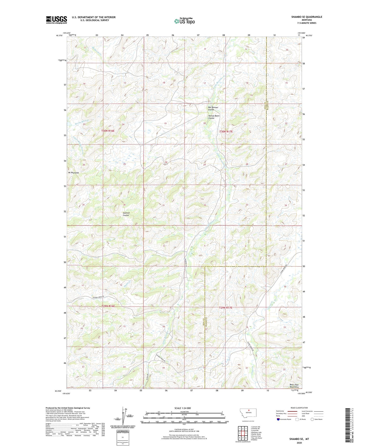 Shambo SE Montana US Topo Map Image