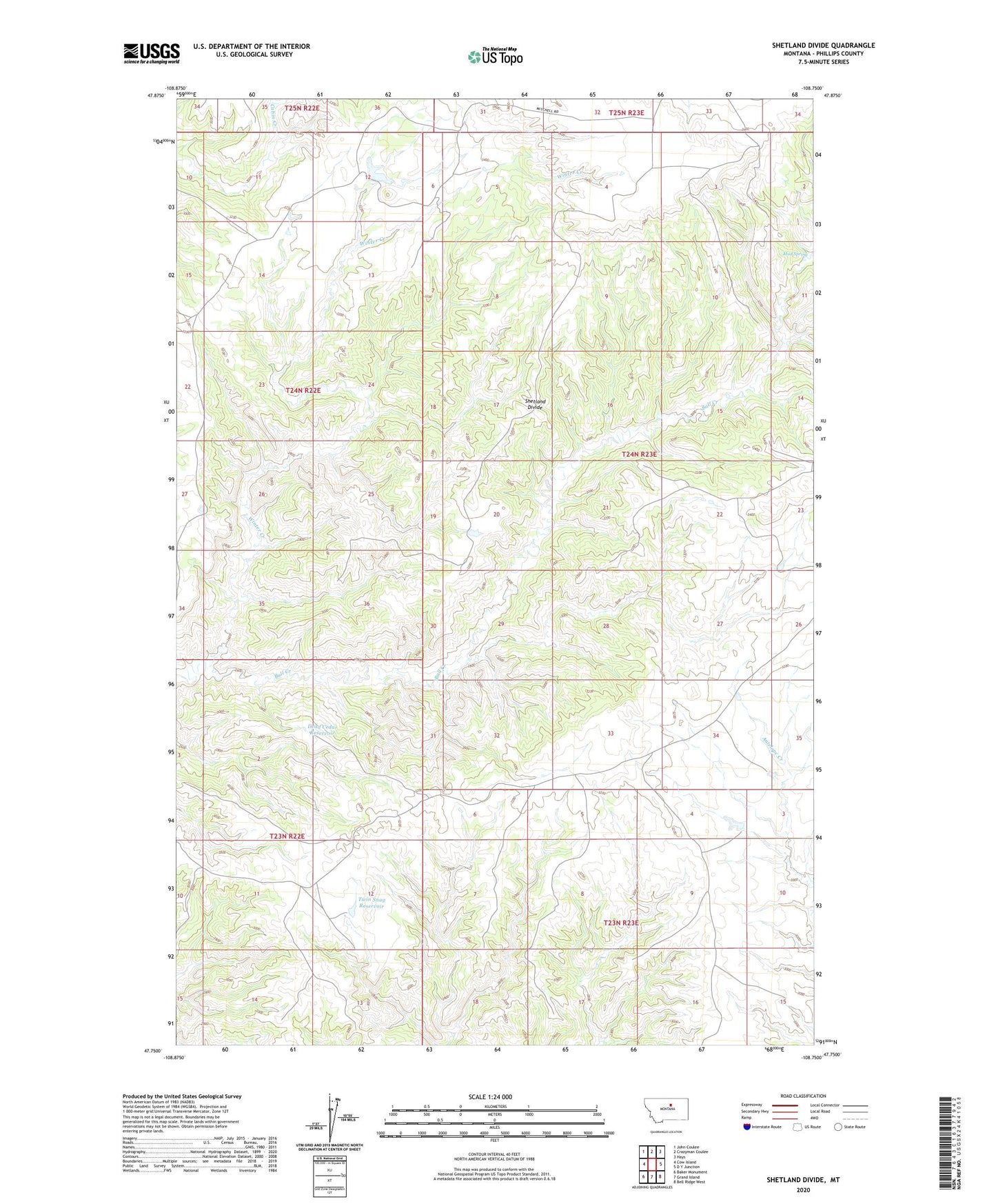 Shetland Divide Montana US Topo Map Image