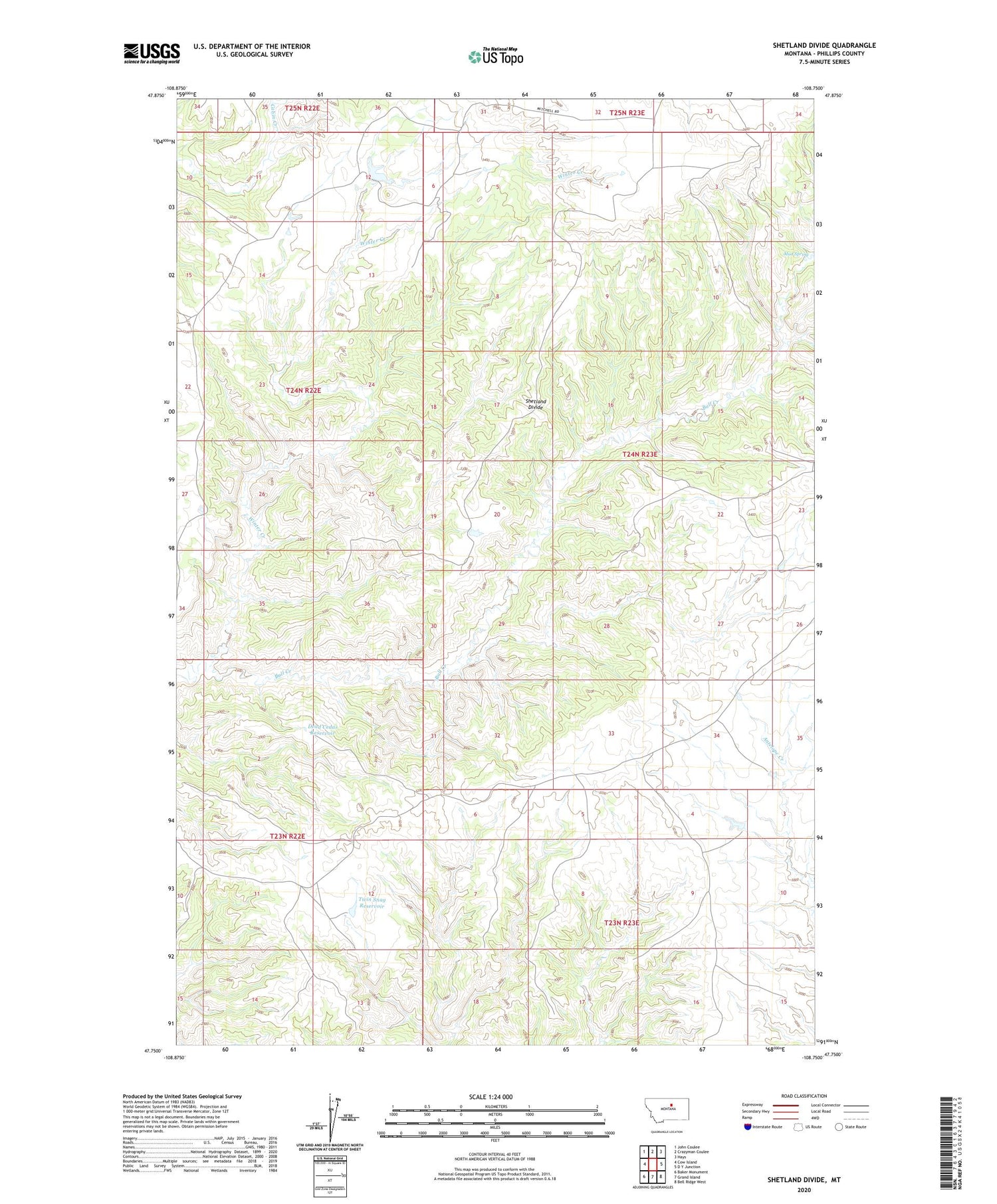Shetland Divide Montana US Topo Map Image
