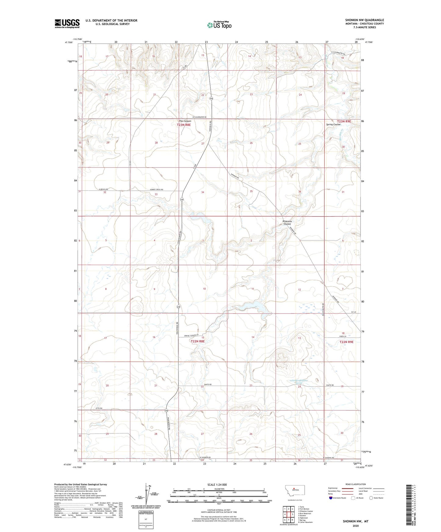 Shonkin NW Montana US Topo Map Image