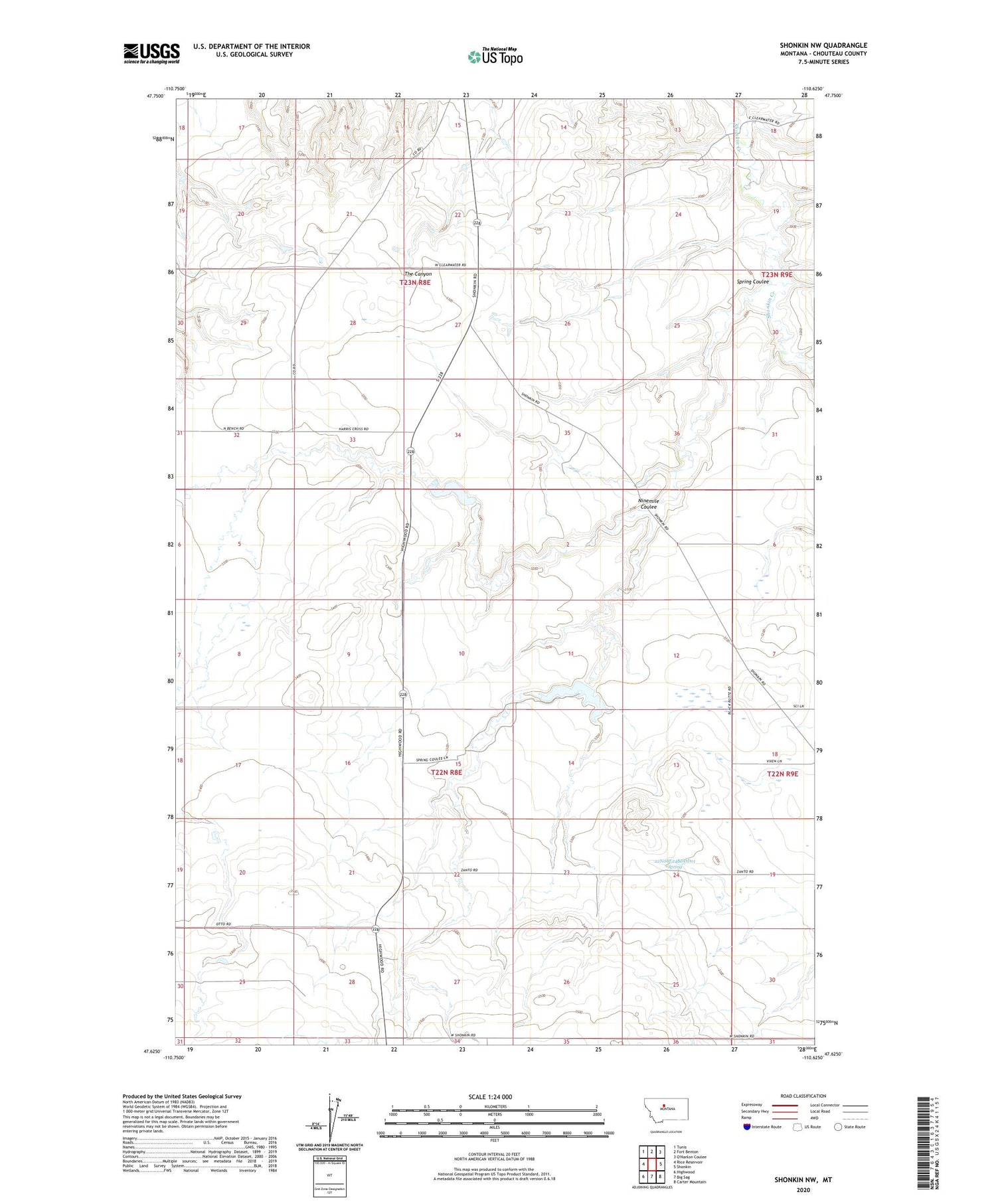 Shonkin NW Montana US Topo Map Image