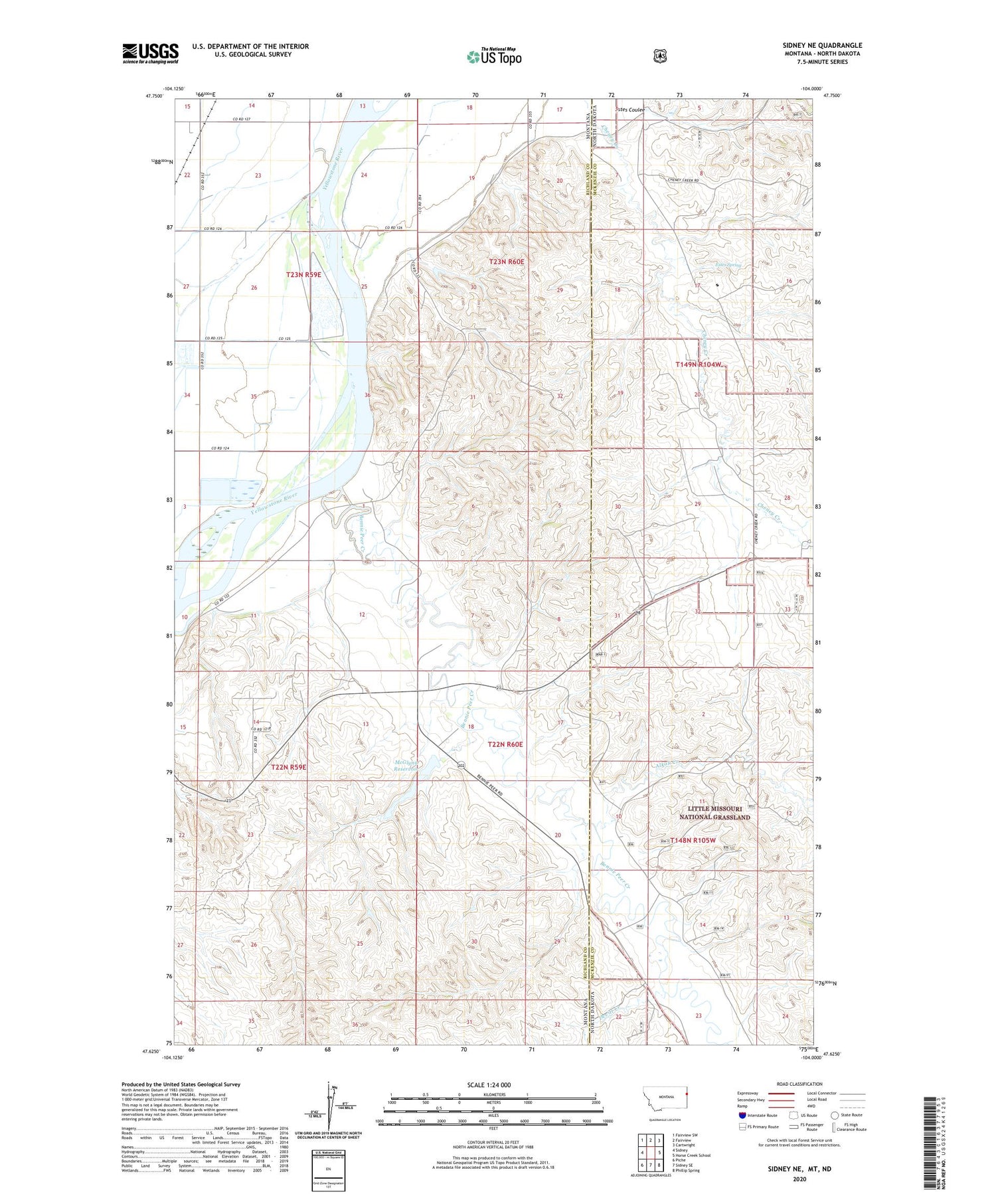 Sidney NE Montana US Topo Map Image