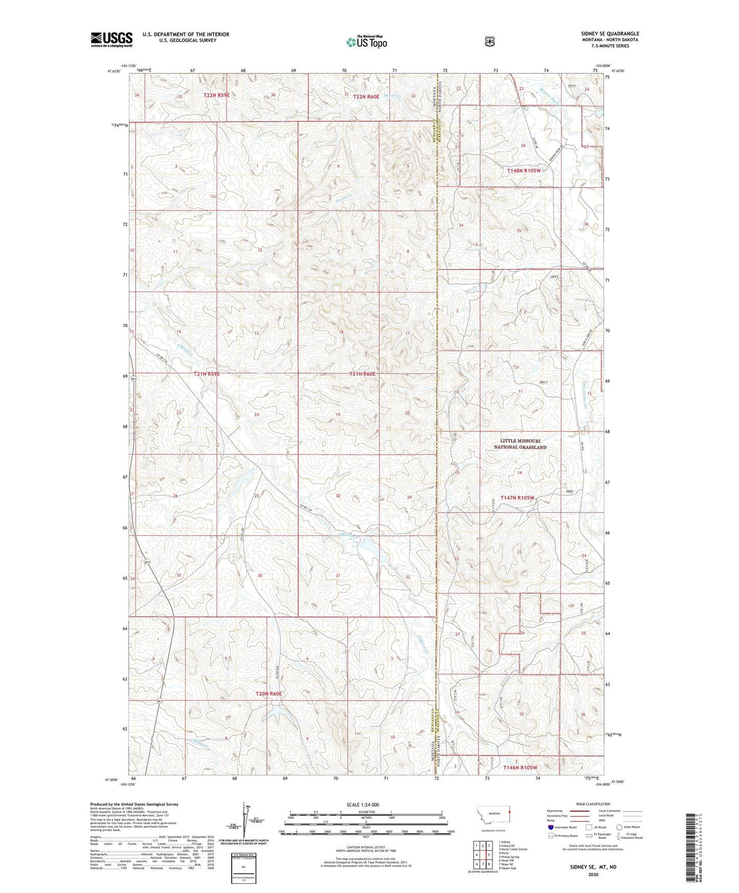 Sidney SE Montana US Topo Map Image