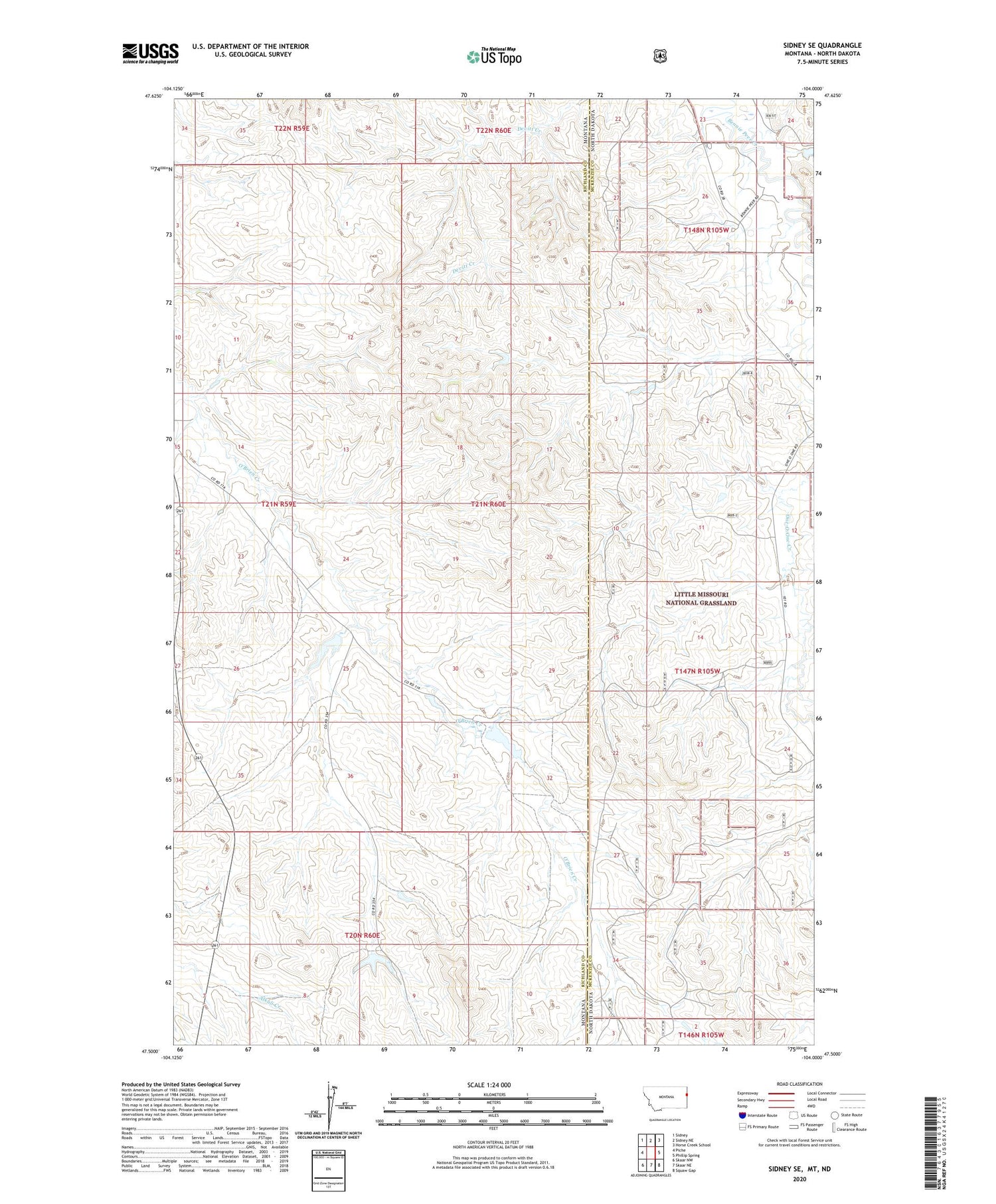 Sidney SE Montana US Topo Map Image