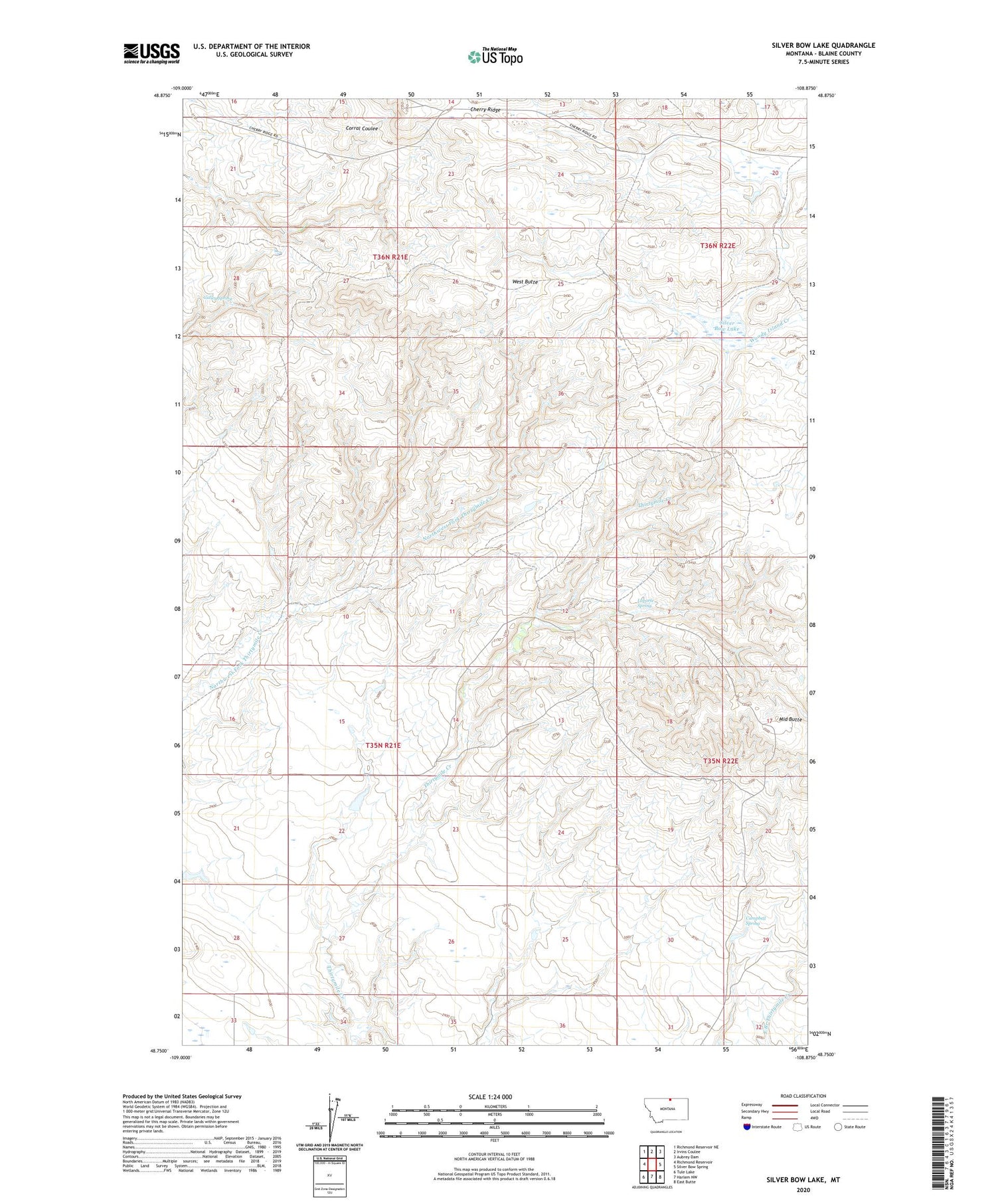 Silver Bow Lake Montana US Topo Map Image