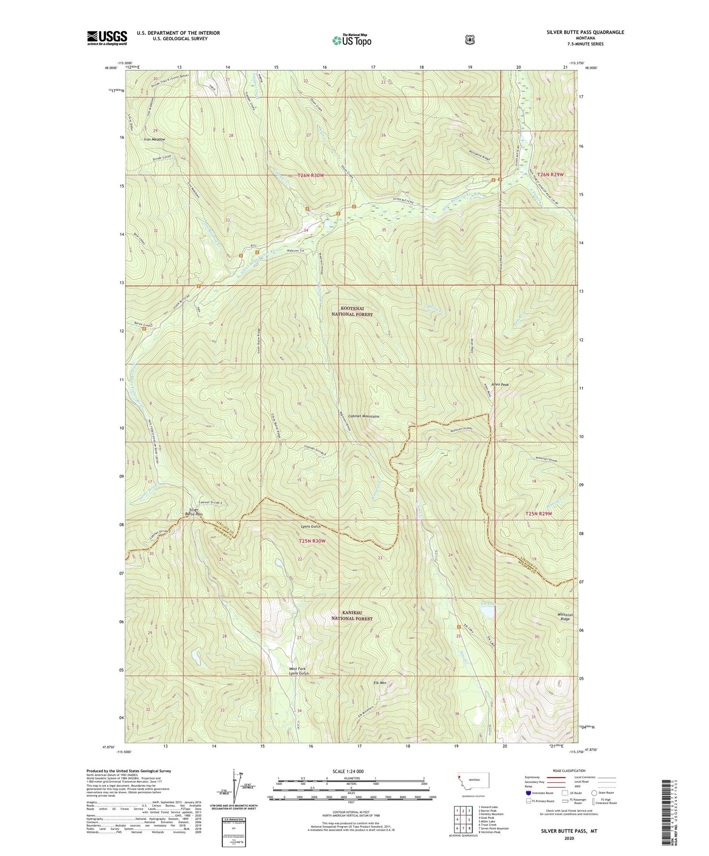 Silver Butte Pass Montana US Topo Map Image