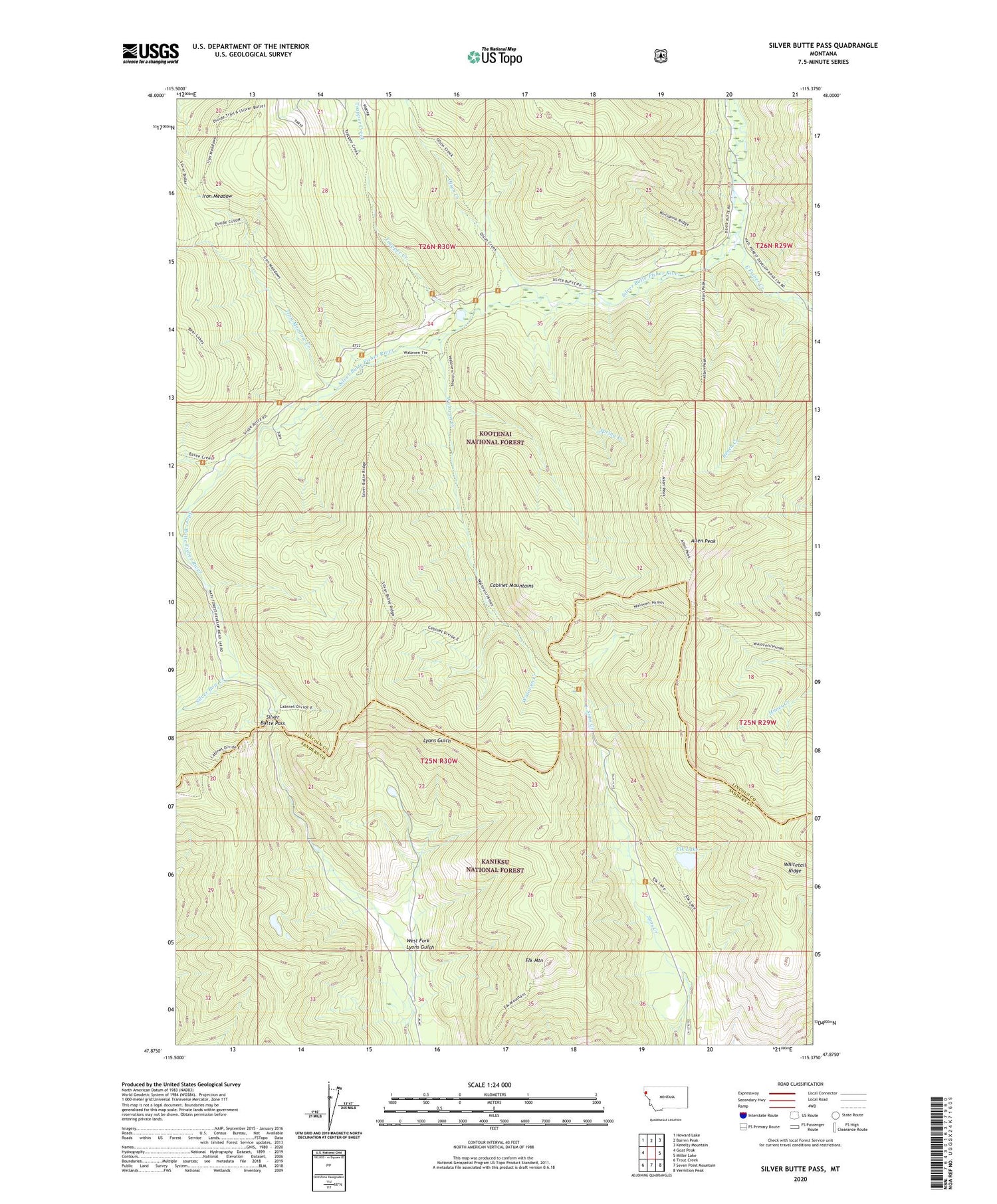 Silver Butte Pass Montana US Topo Map Image