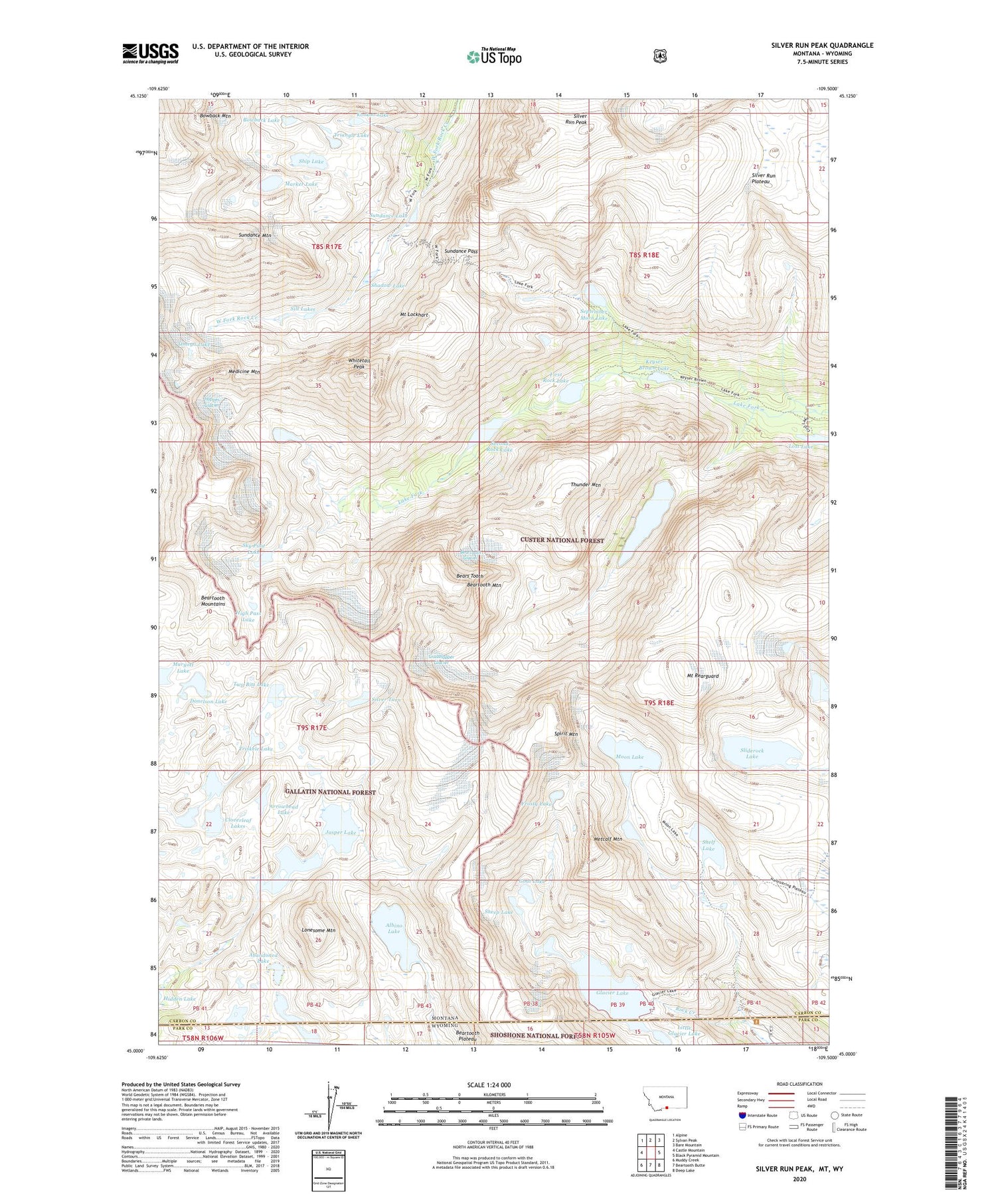 Silver Run Peak Montana US Topo Map Image