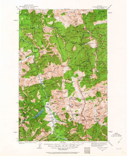 Historic 1936 Silvertip Montana 30'x30' Topo Map Image