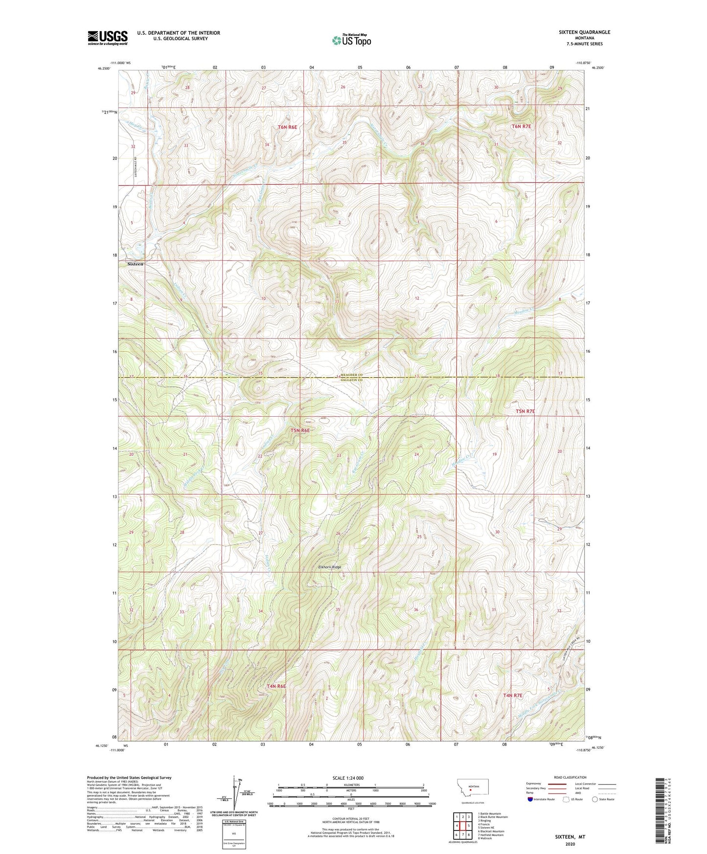 Sixteen Montana US Topo Map Image