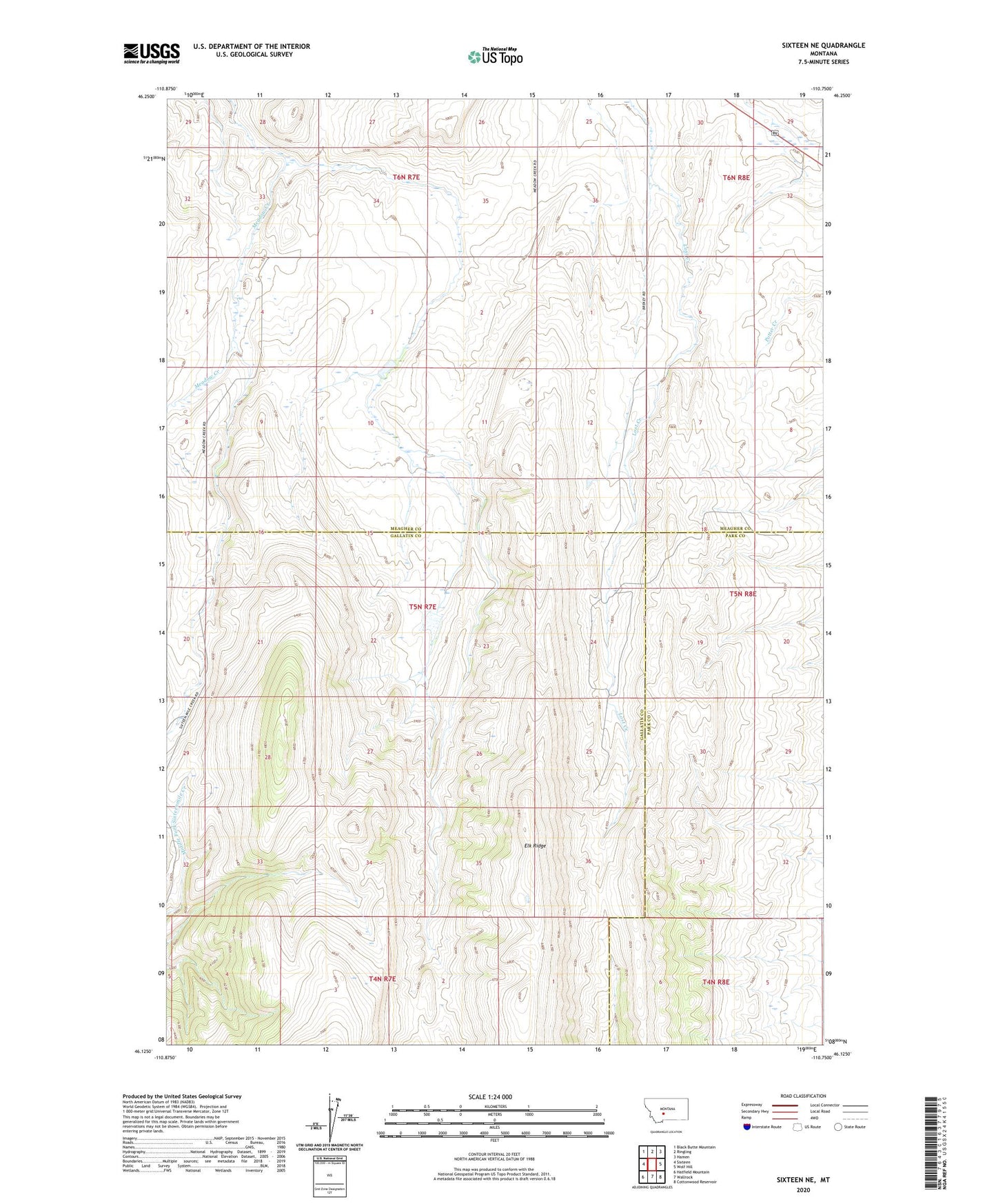 Sixteen NE Montana US Topo Map Image