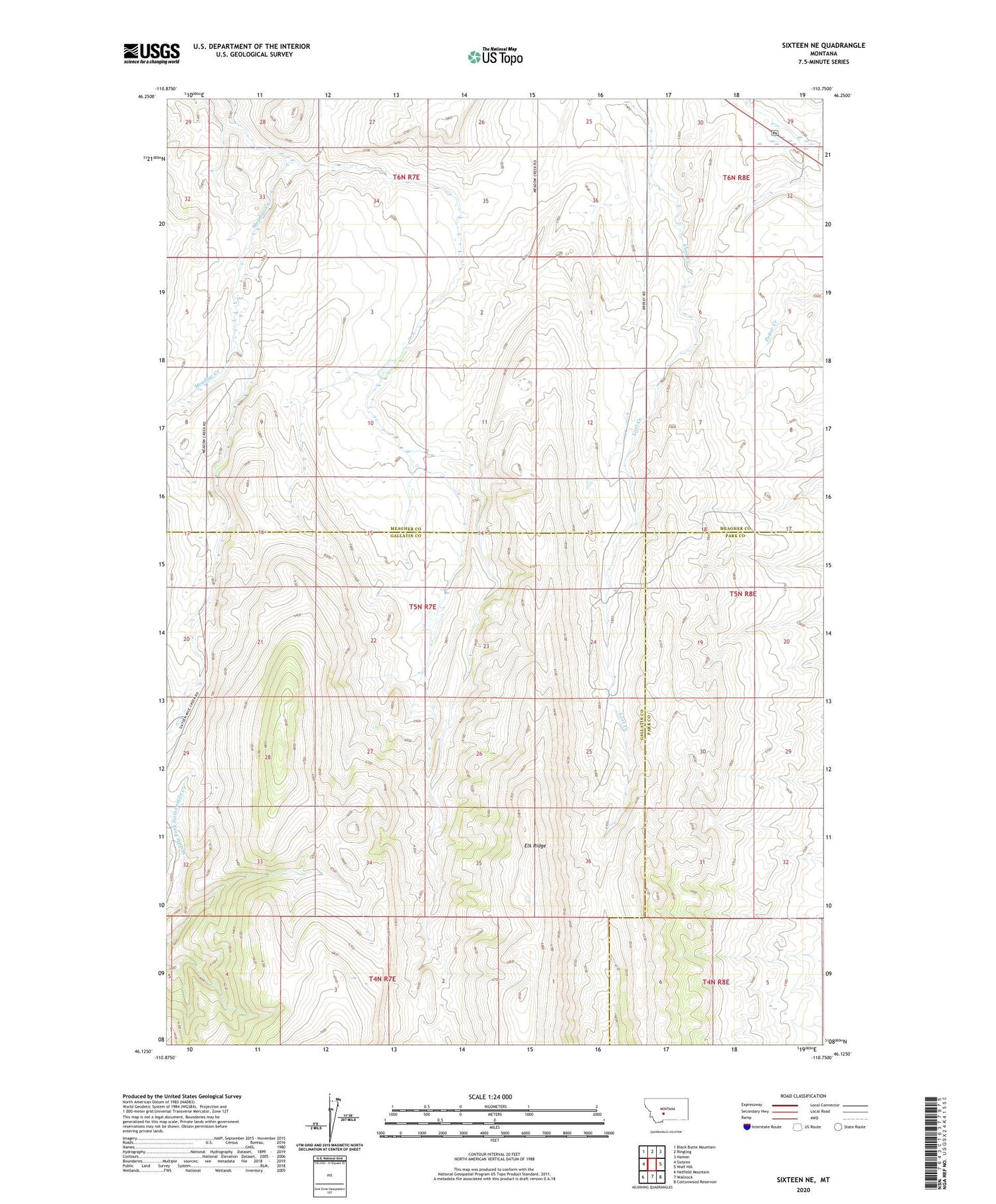 Sixteen NE Montana US Topo Map Image