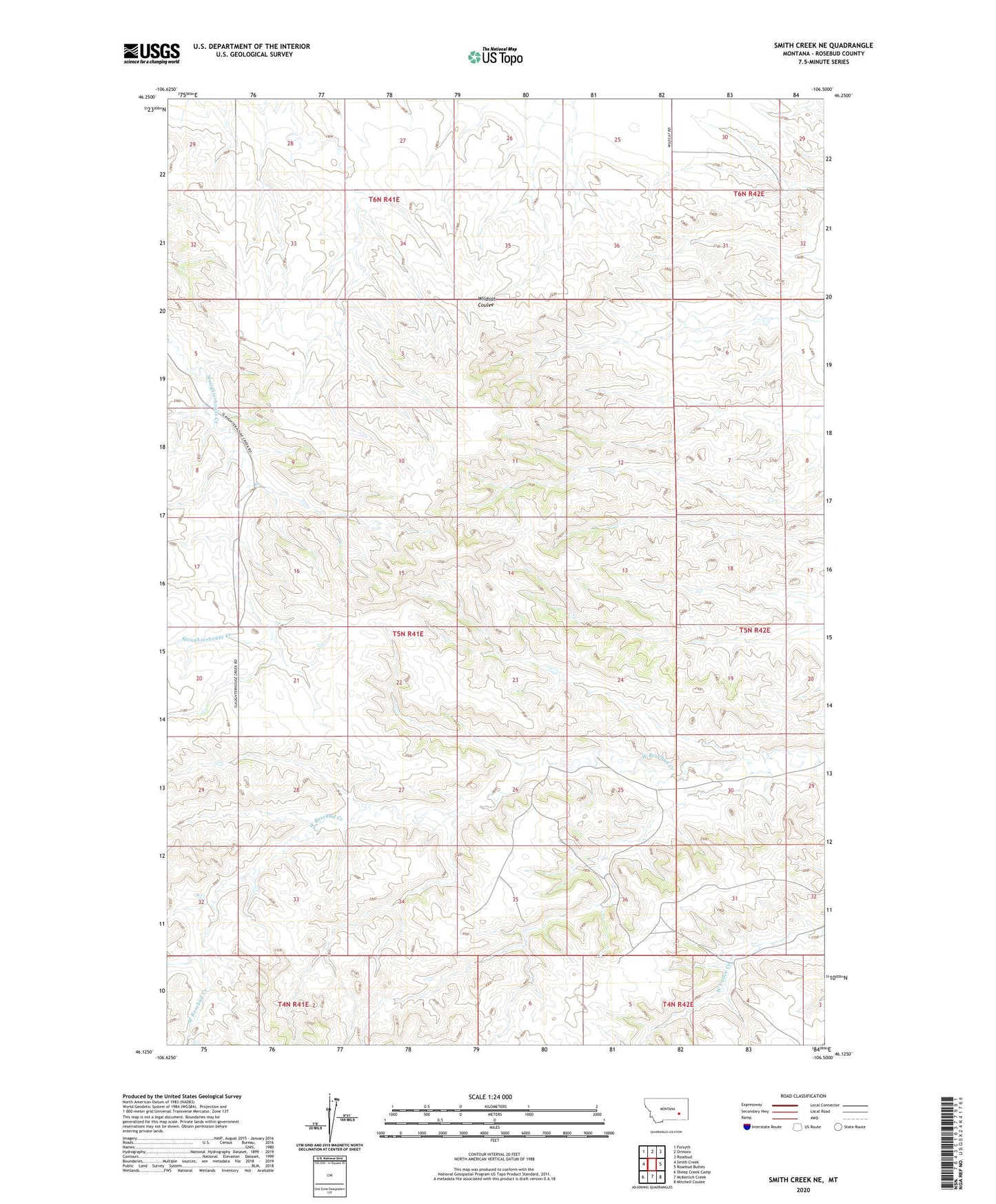 Smith Creek NE Montana US Topo Map Image