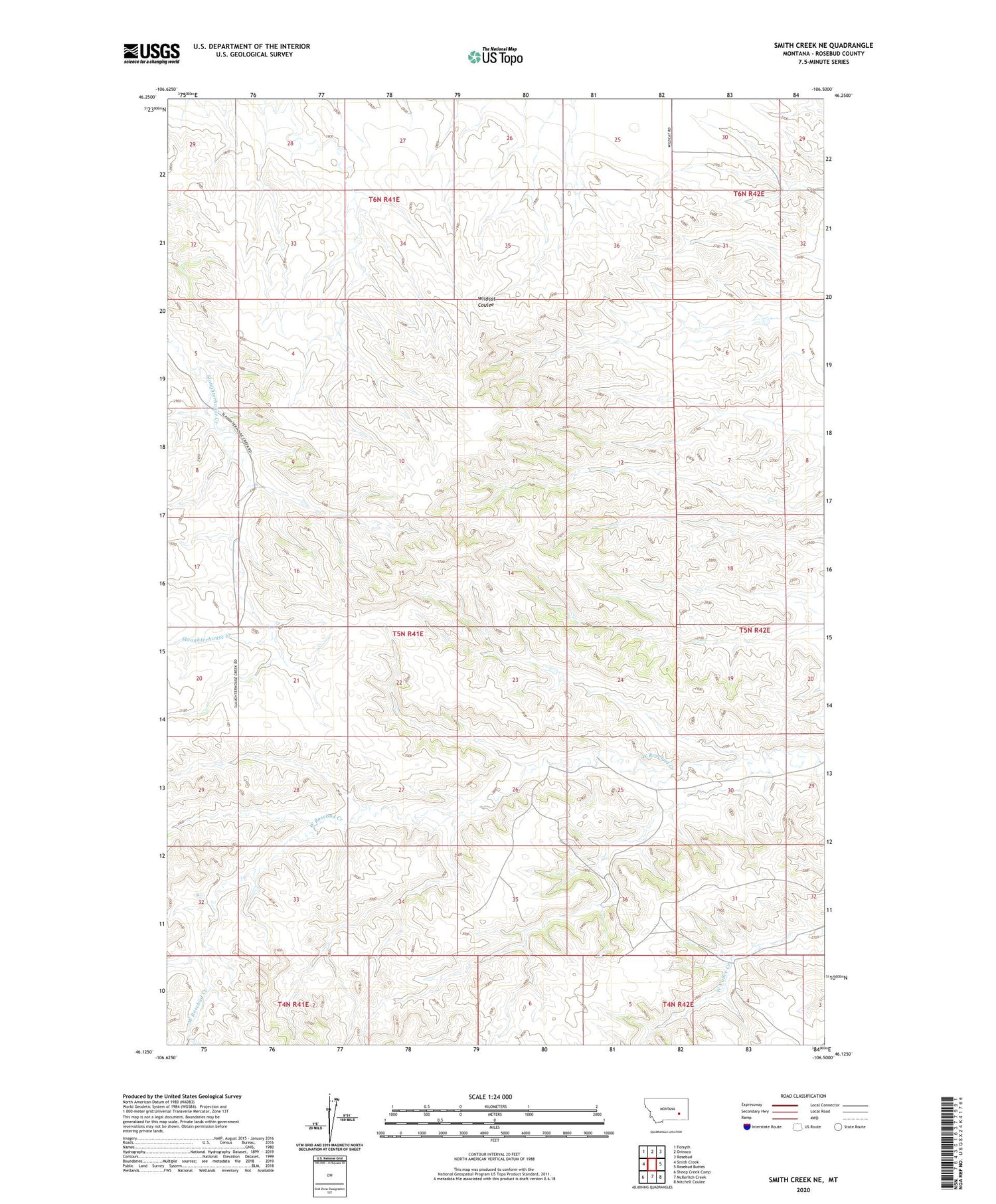Smith Creek NE Montana US Topo Map Image