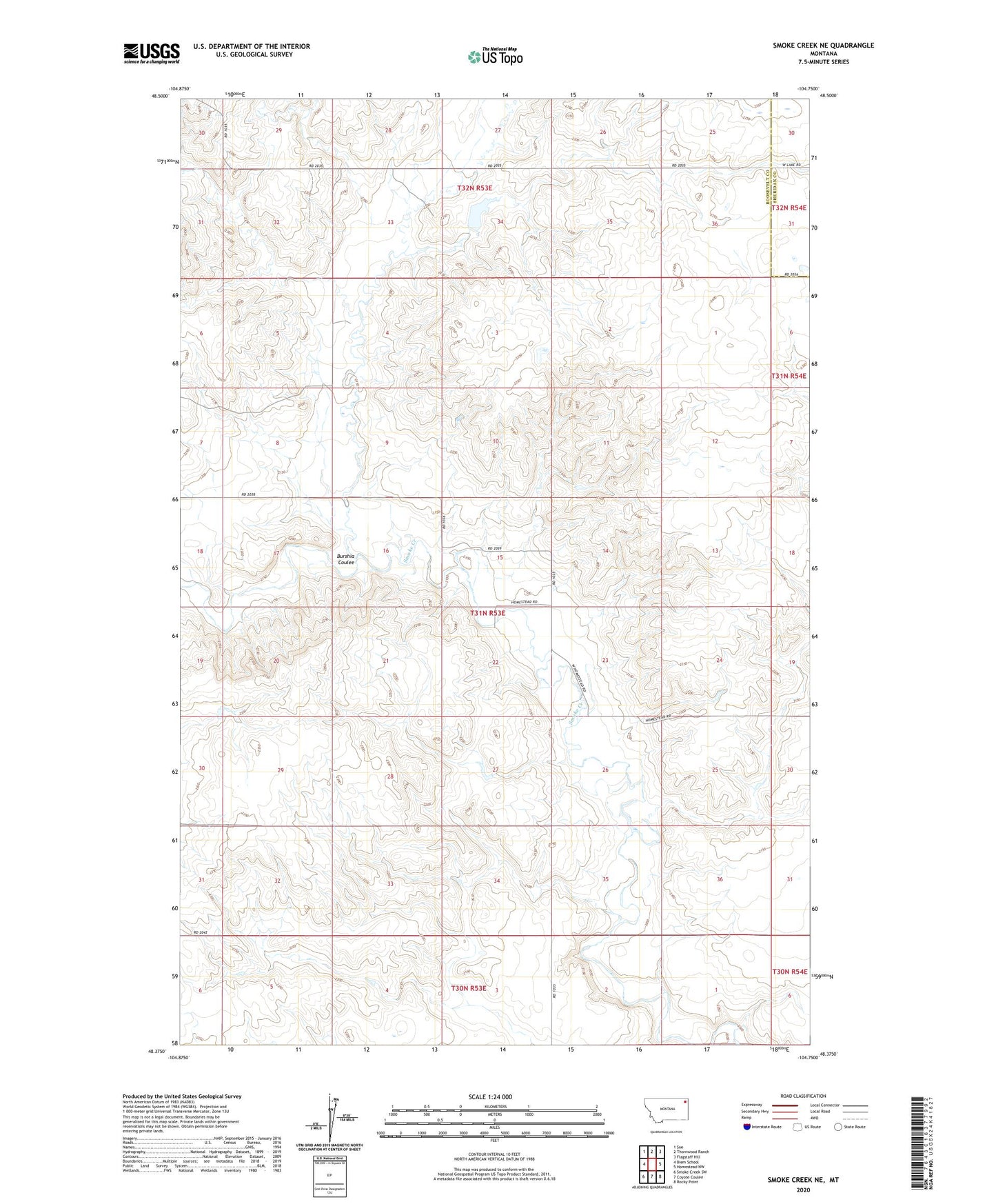 Smoke Creek NE Montana US Topo Map Image