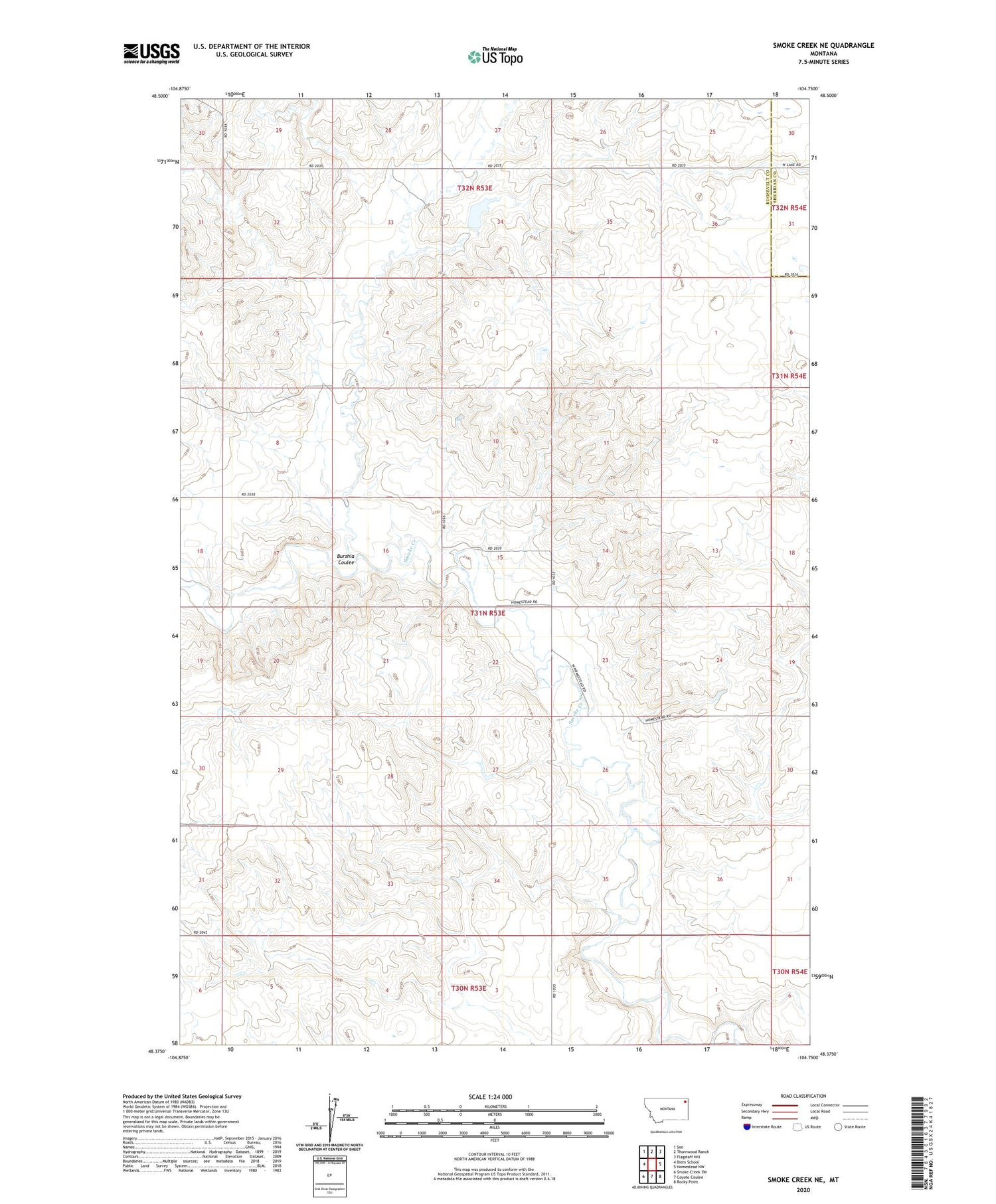 Smoke Creek NE Montana US Topo Map Image