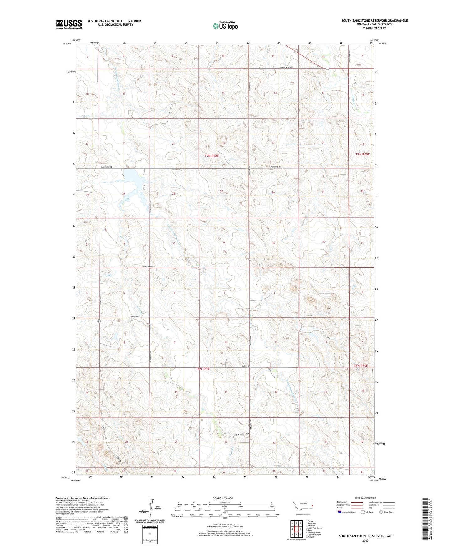 South Sandstone Reservoir Montana US Topo Map Image