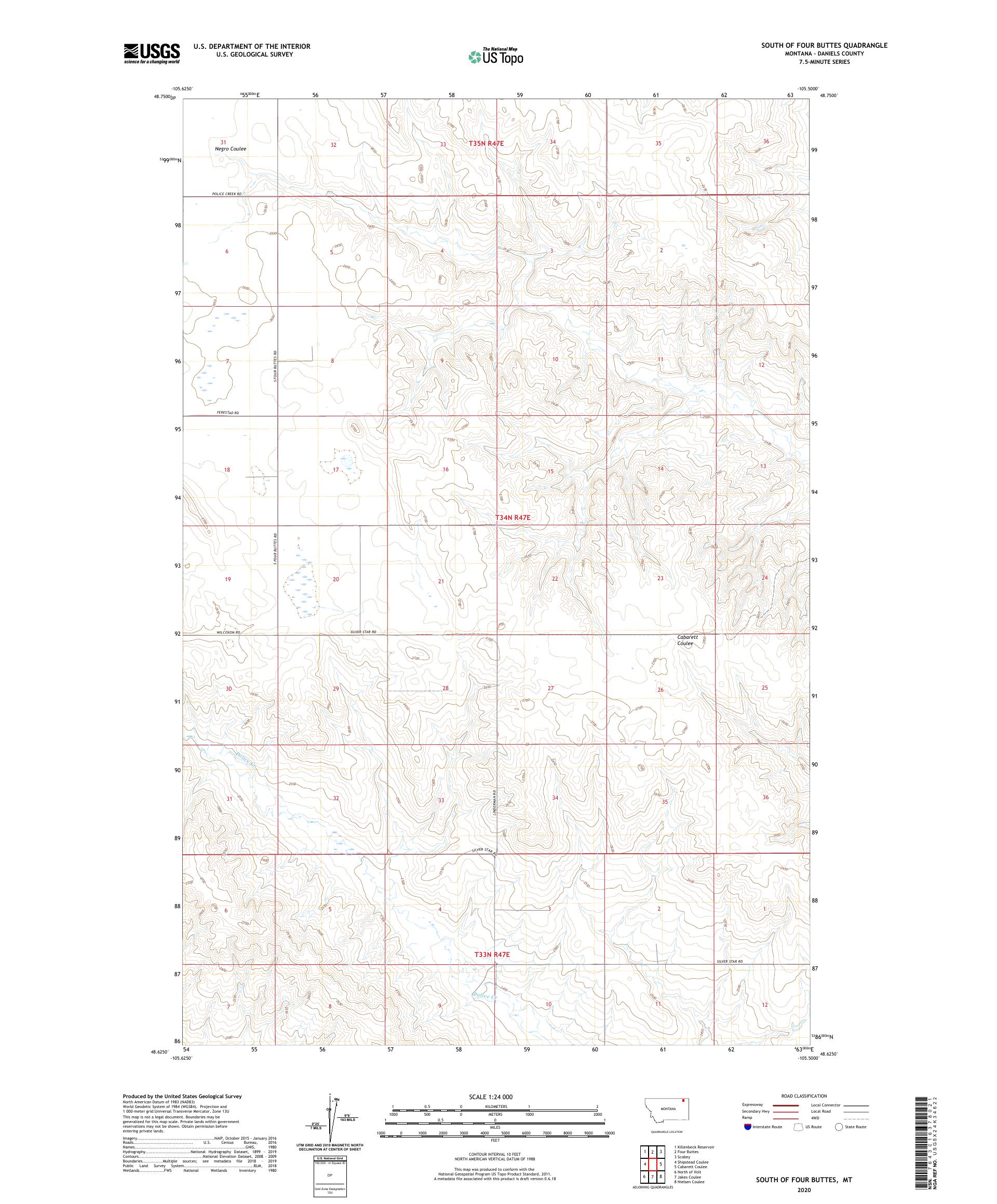 South of Four Buttes Montana US Topo Map – MyTopo Map Store