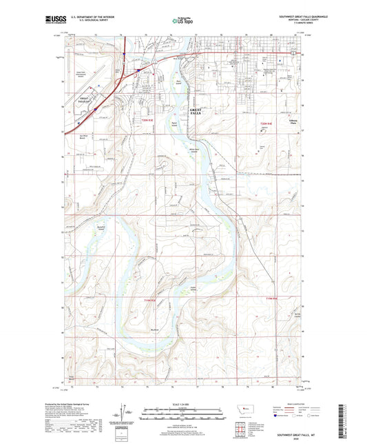 Southwest Great Falls Montana US Topo Map Image