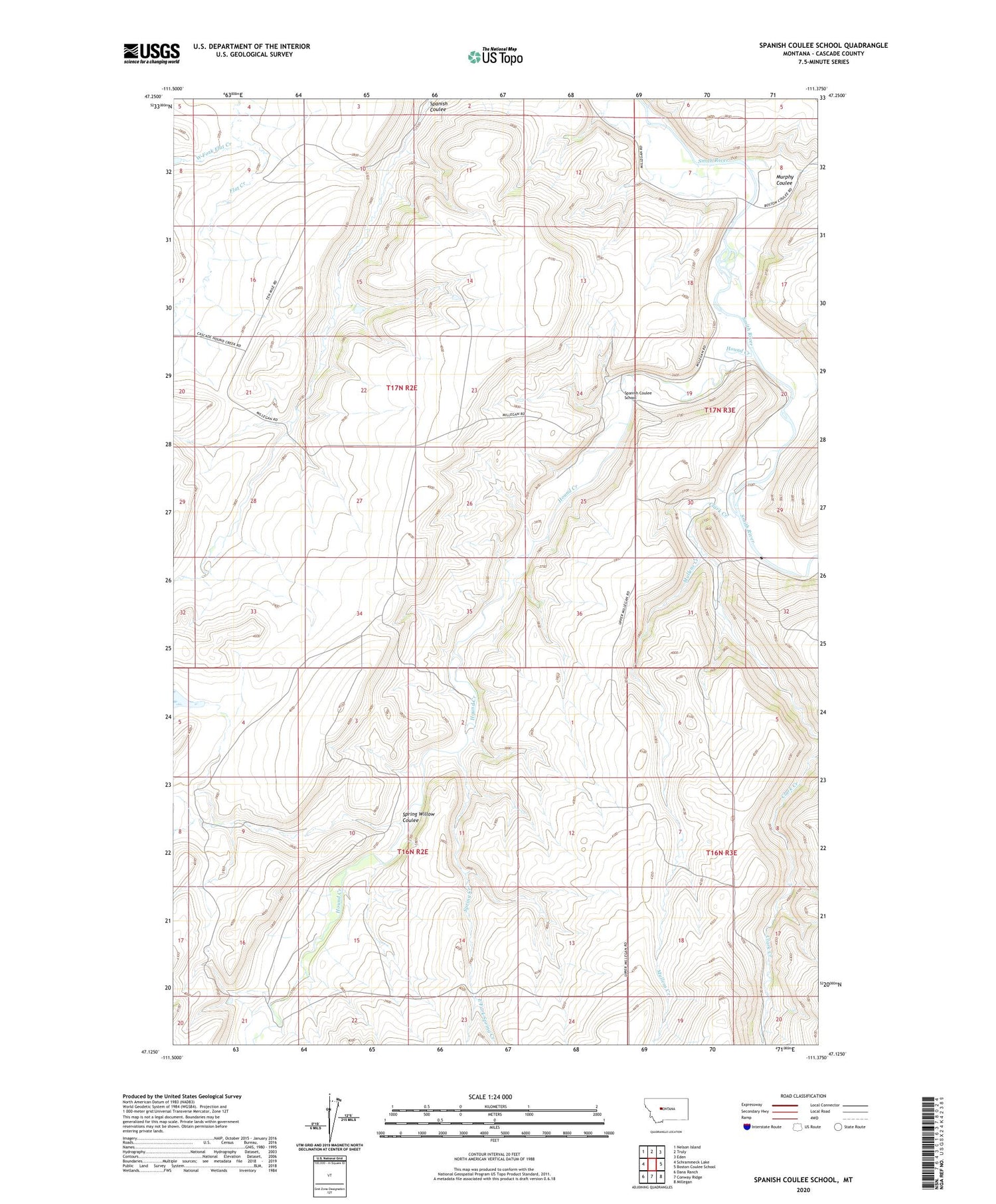 Spanish Coulee School Montana US Topo Map Image