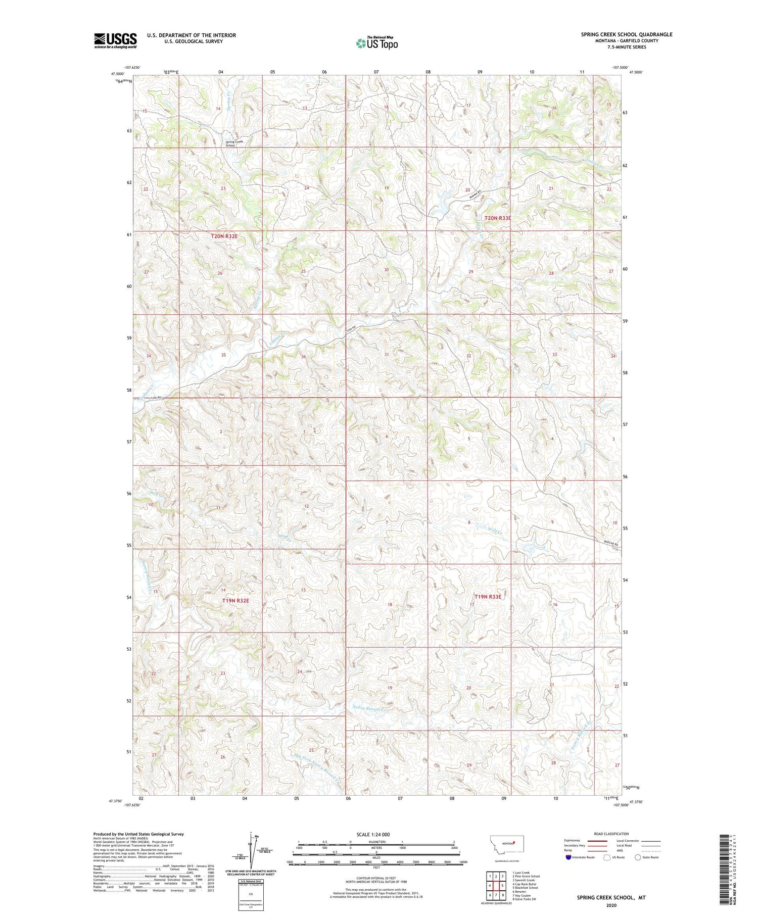 Spring Creek School Montana US Topo Map Image