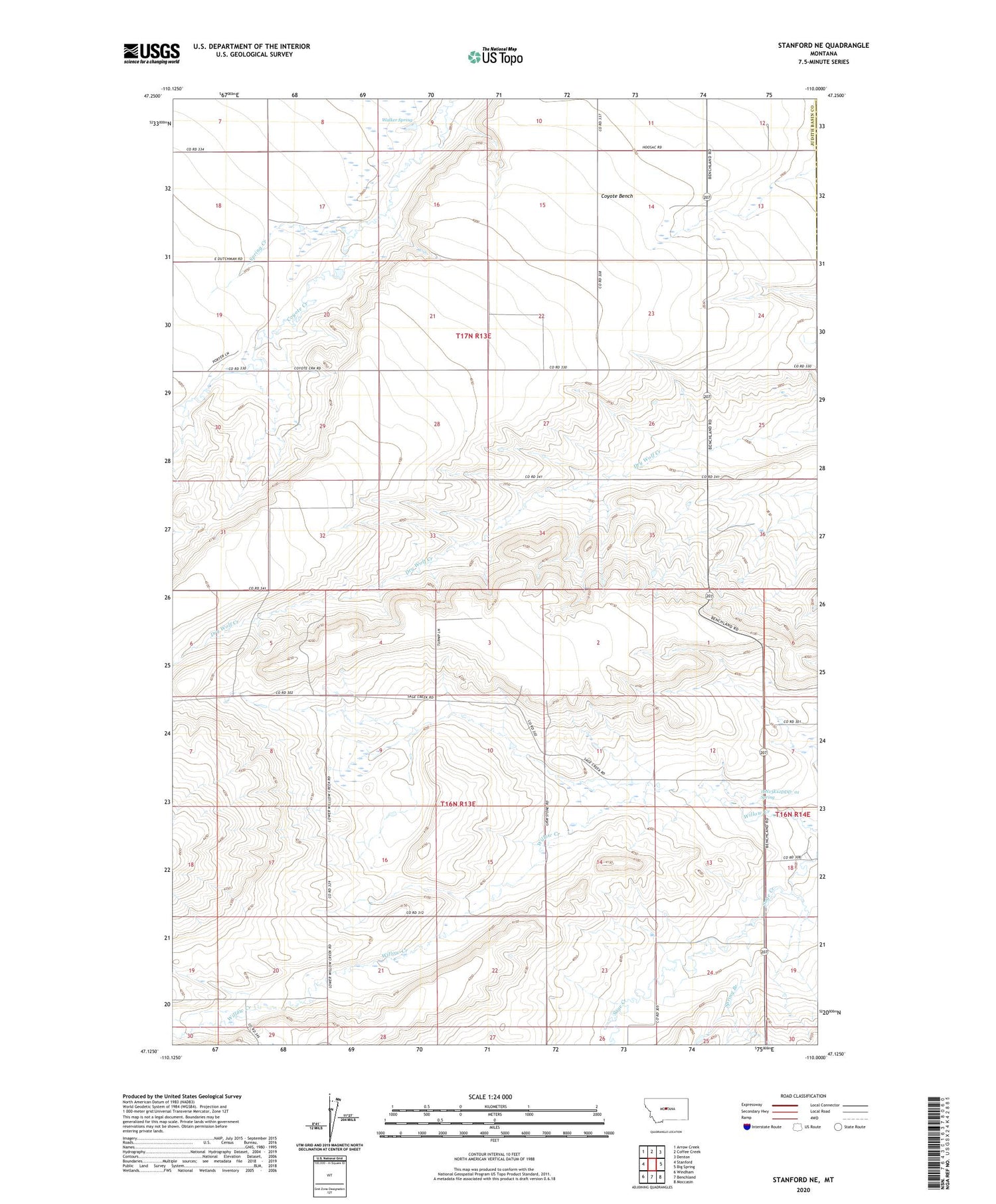 Stanford NE Montana US Topo Map Image
