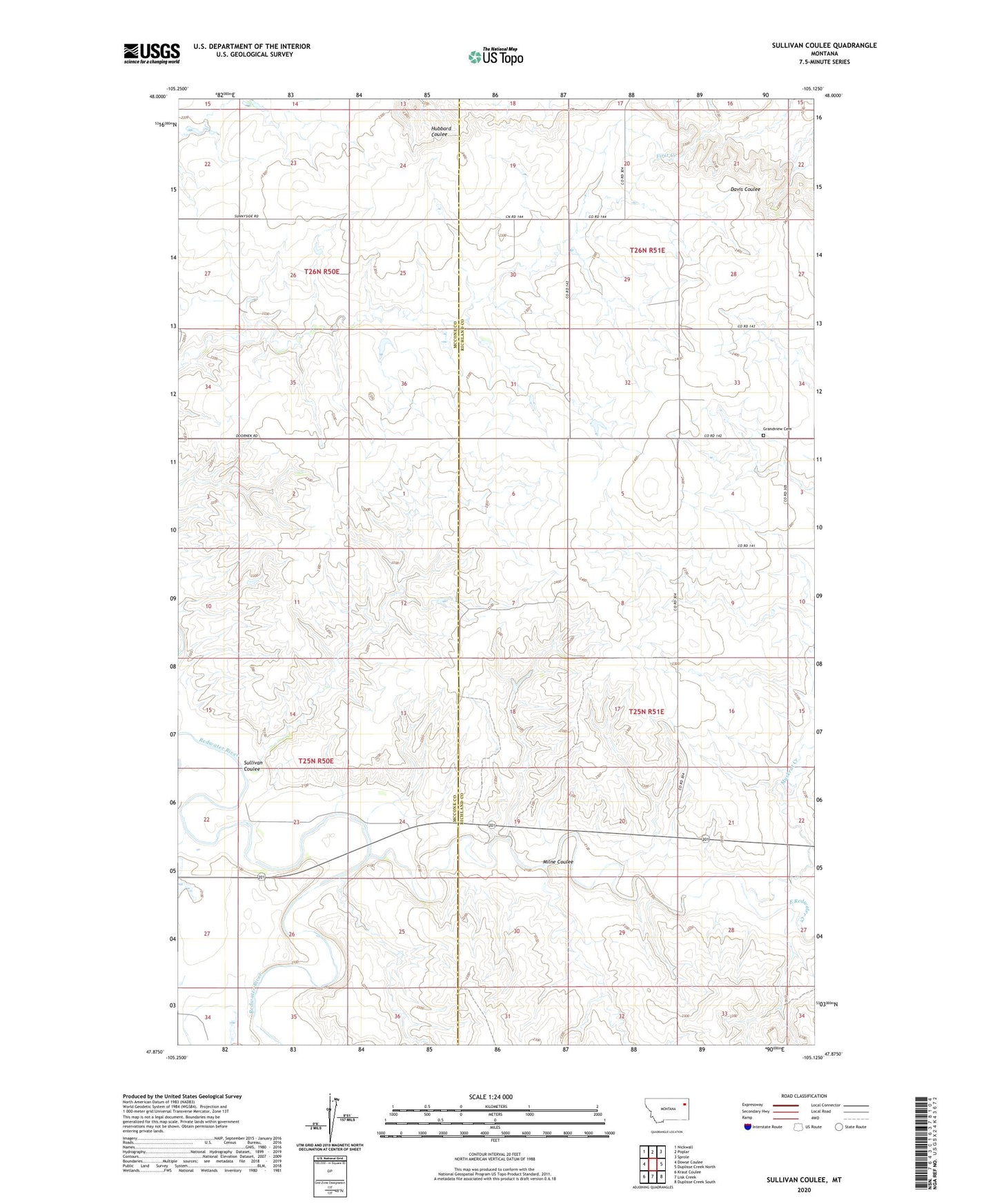 Sullivan Coulee Montana US Topo Map Image