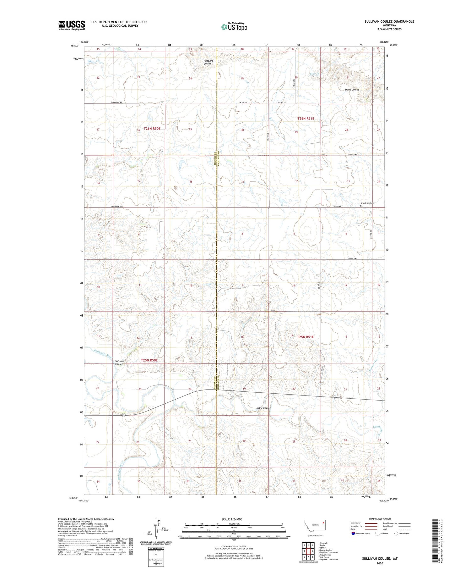 Sullivan Coulee Montana US Topo Map Image