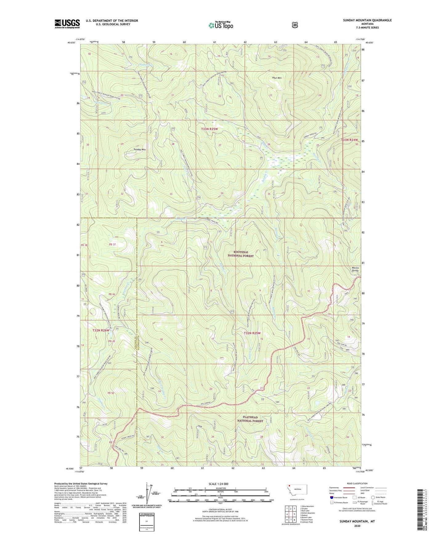 Sunday Mountain Montana US Topo Map Image