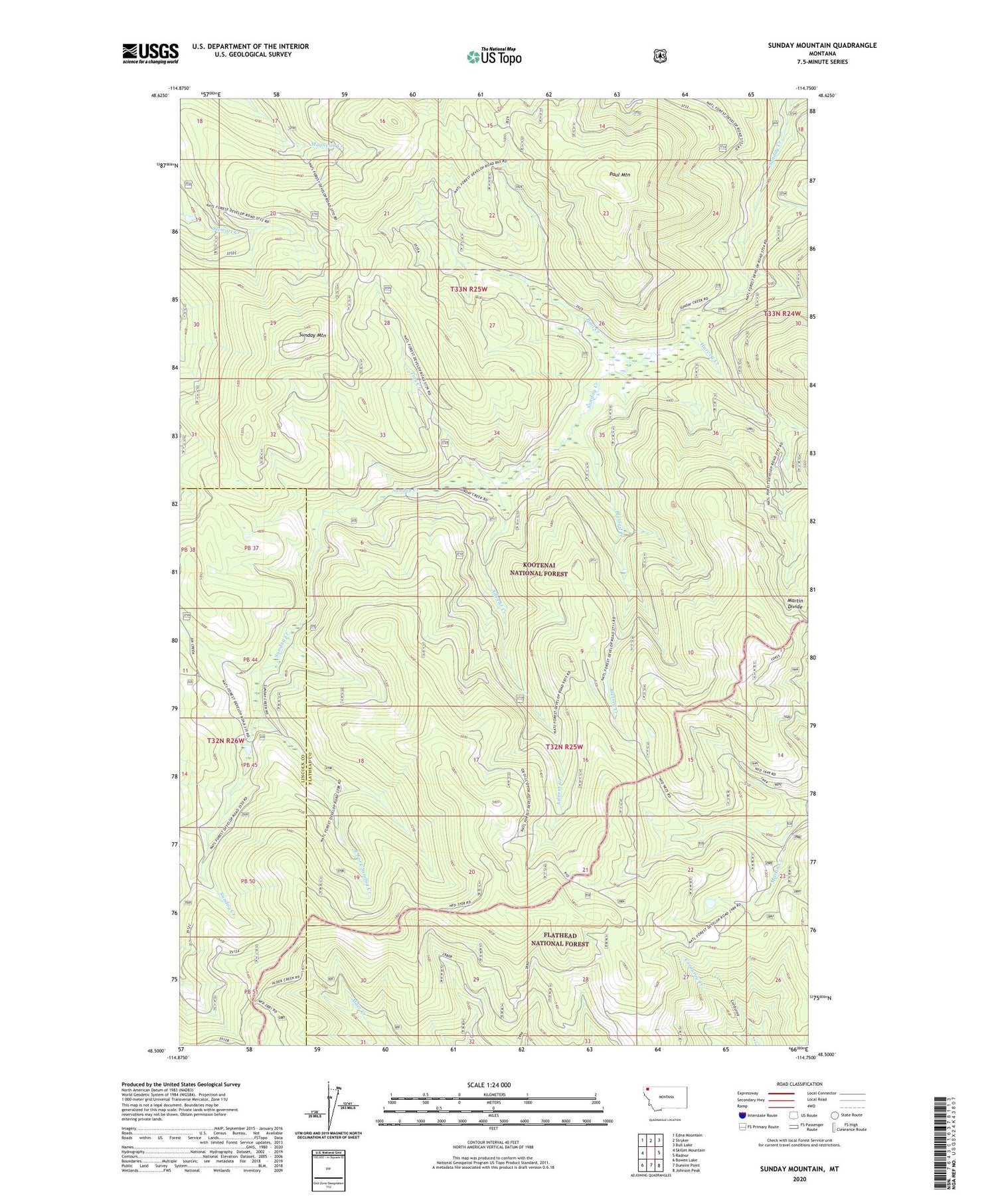 Sunday Mountain Montana US Topo Map Image