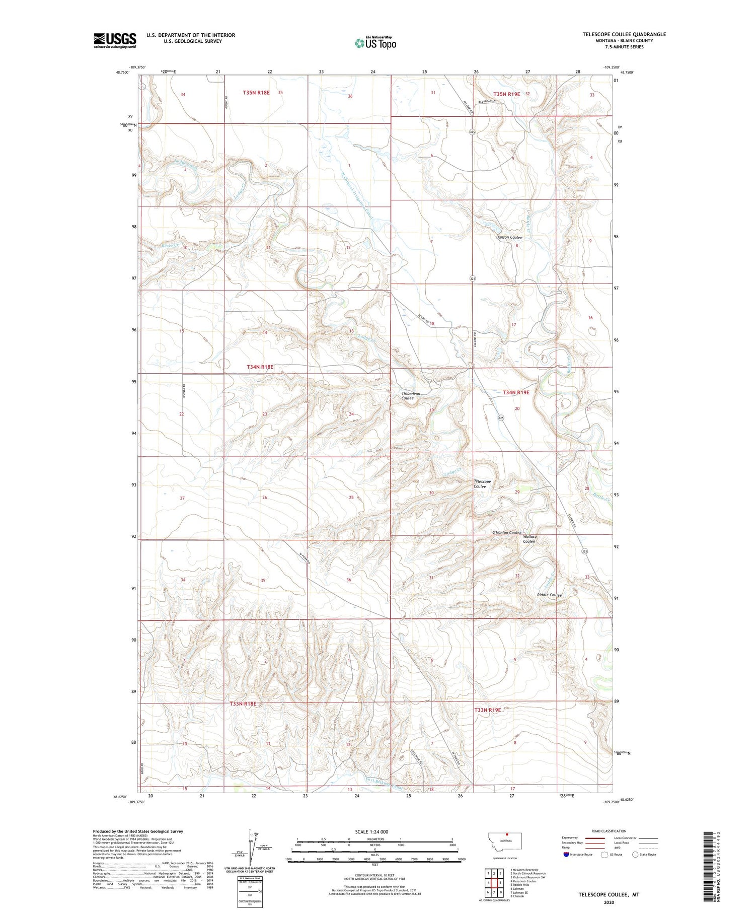 Telescope Coulee Montana US Topo Map Image
