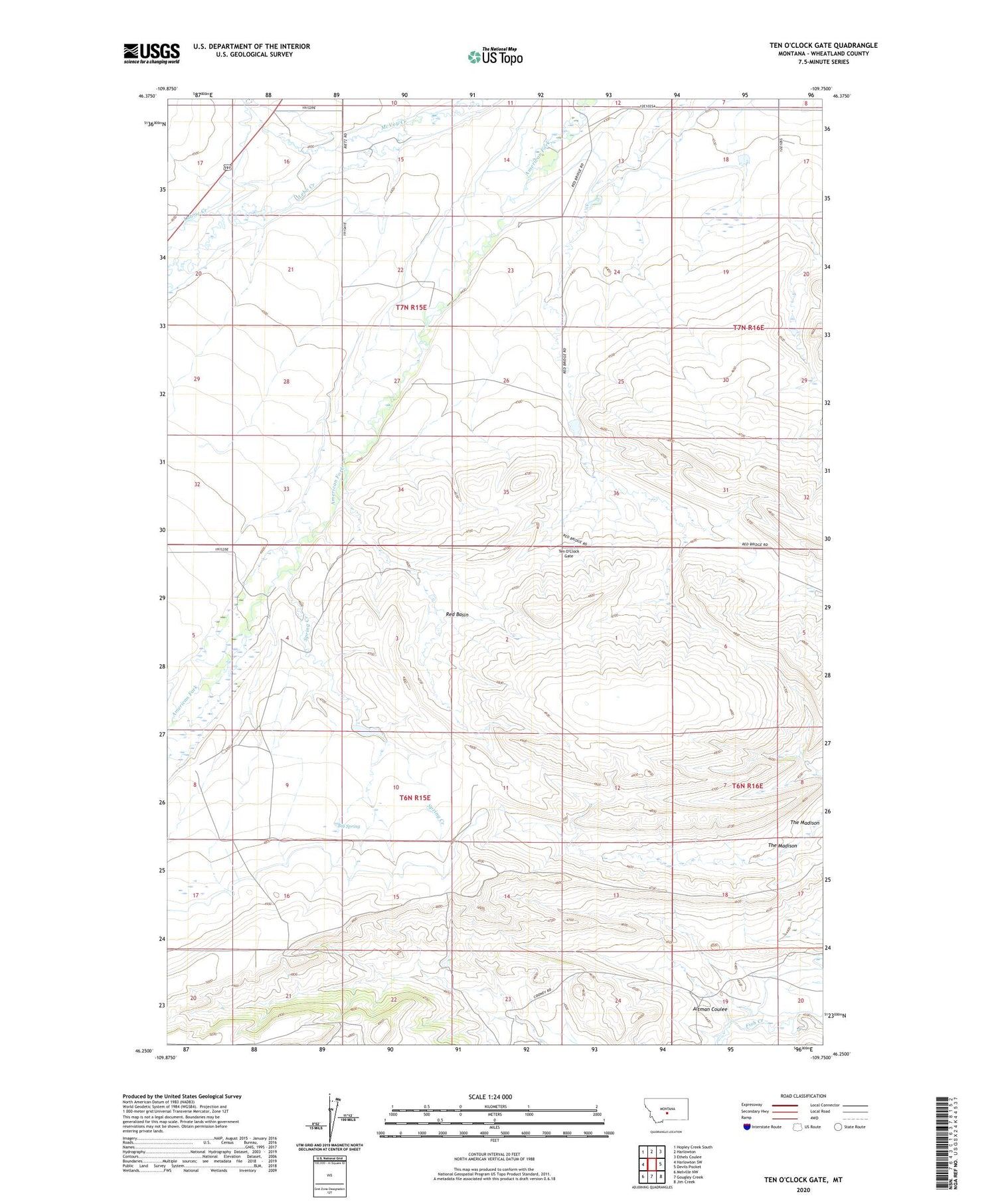Ten O'Clock Gate Montana US Topo Map Image