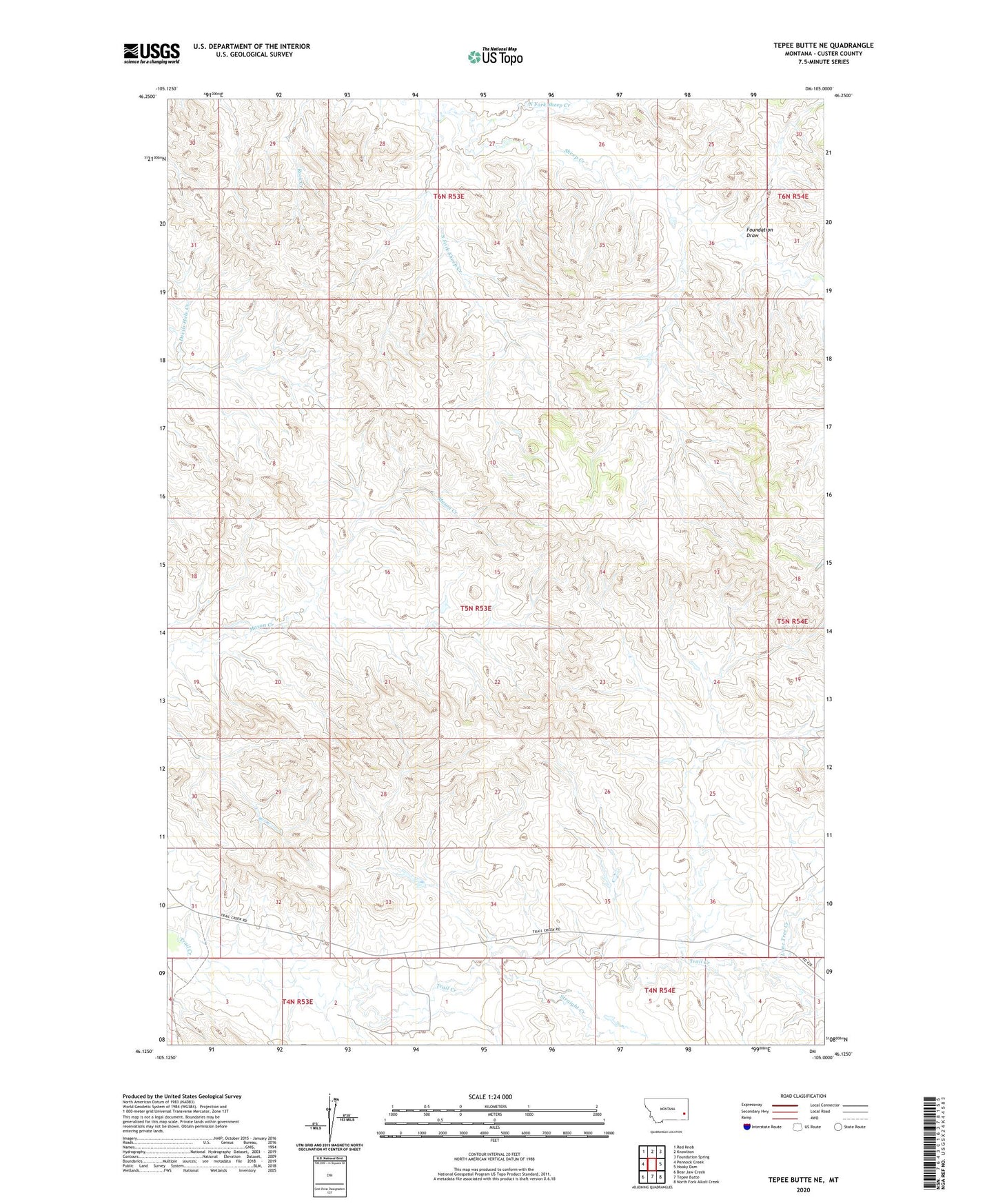 Tepee Butte NE Montana US Topo Map Image