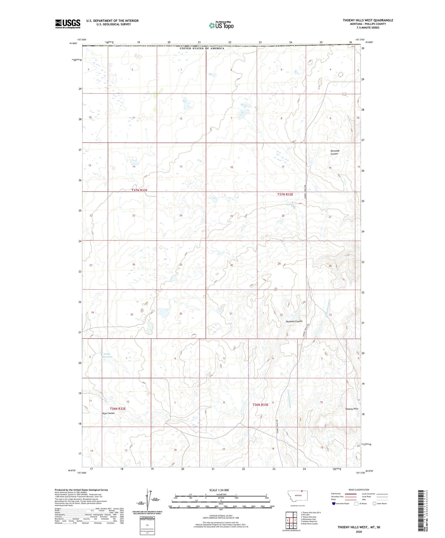 Thoeny Hills West Montana US Topo Map Image