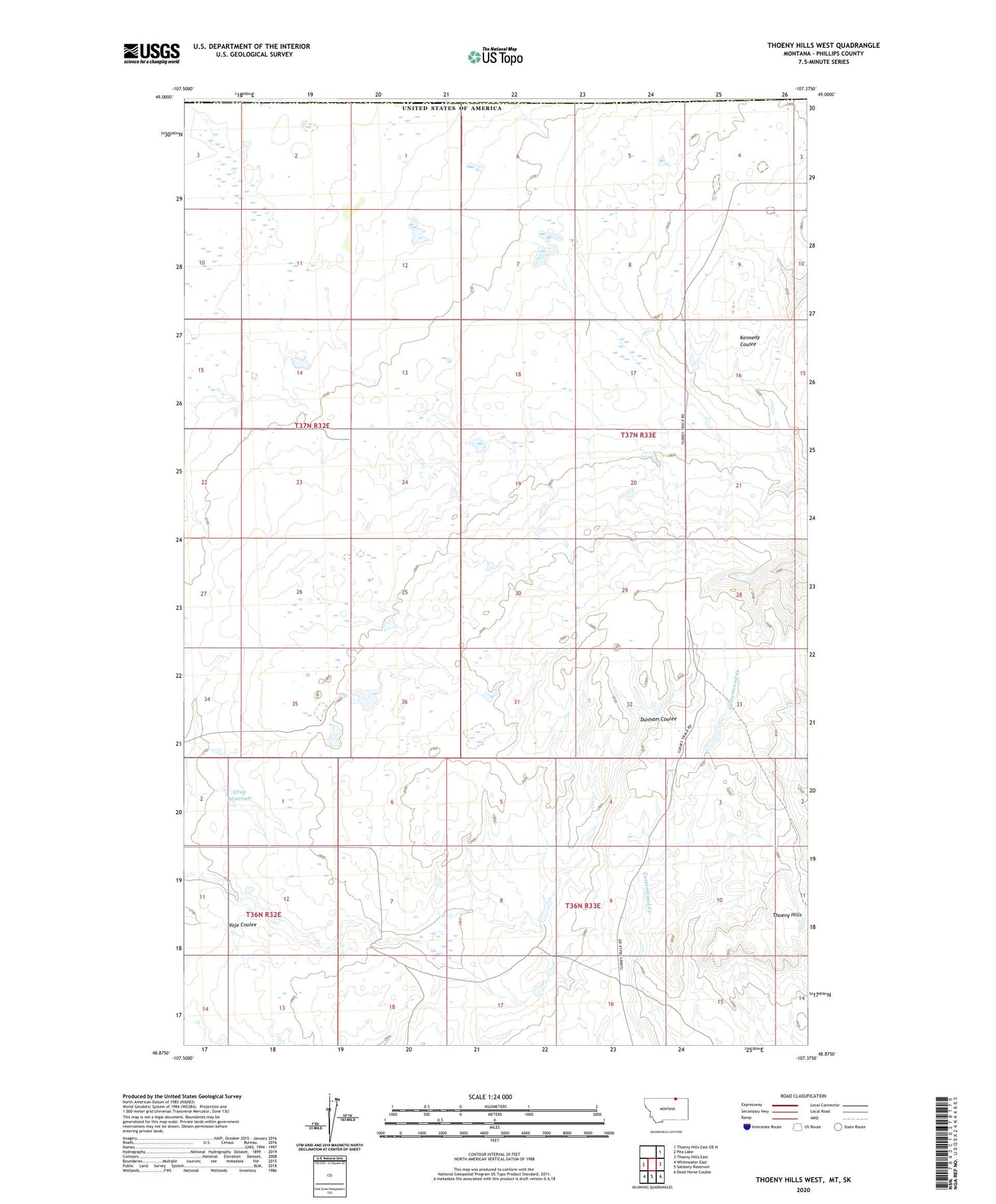 Thoeny Hills West Montana US Topo Map Image